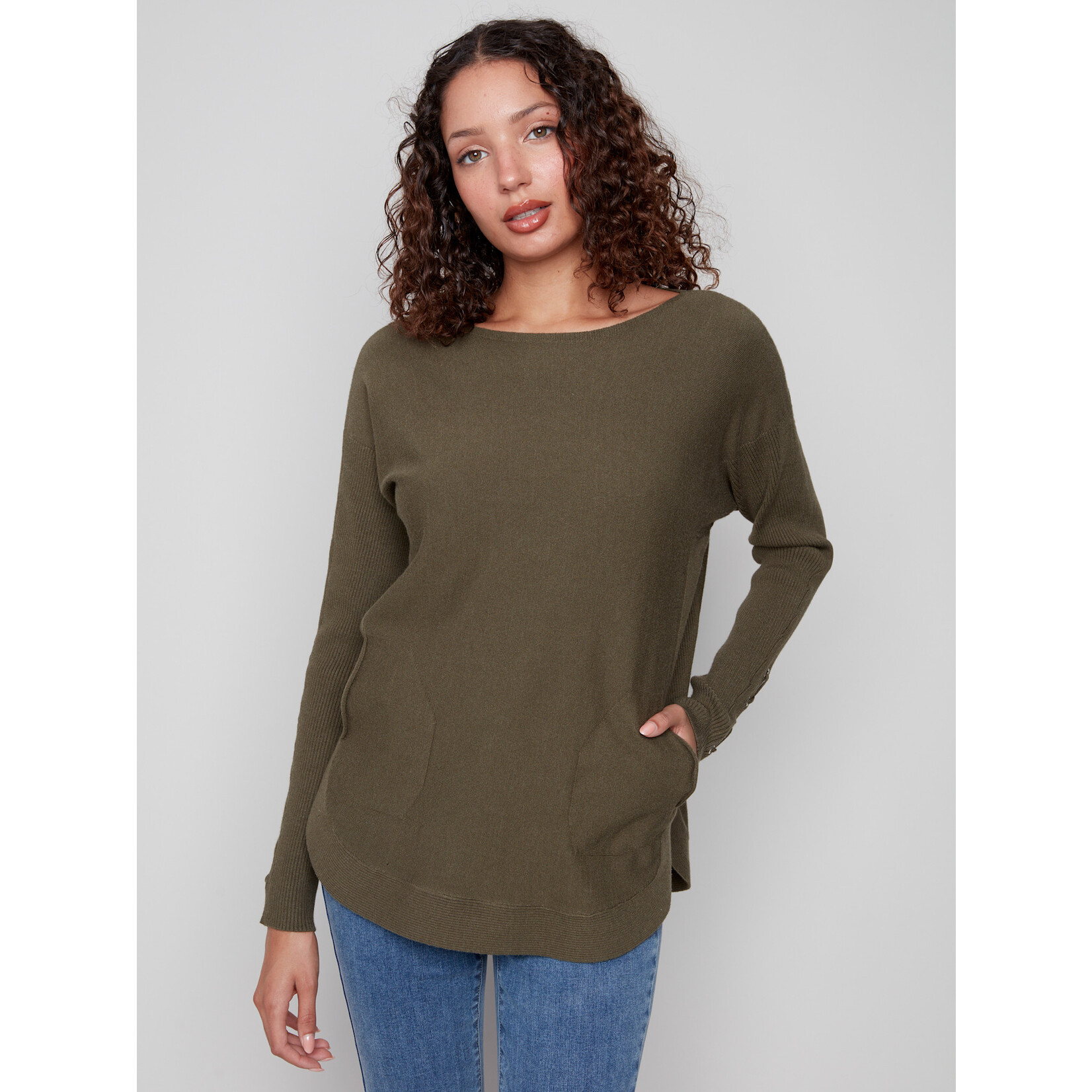 Charlie B Sweater With Criss Cross Sleeve
