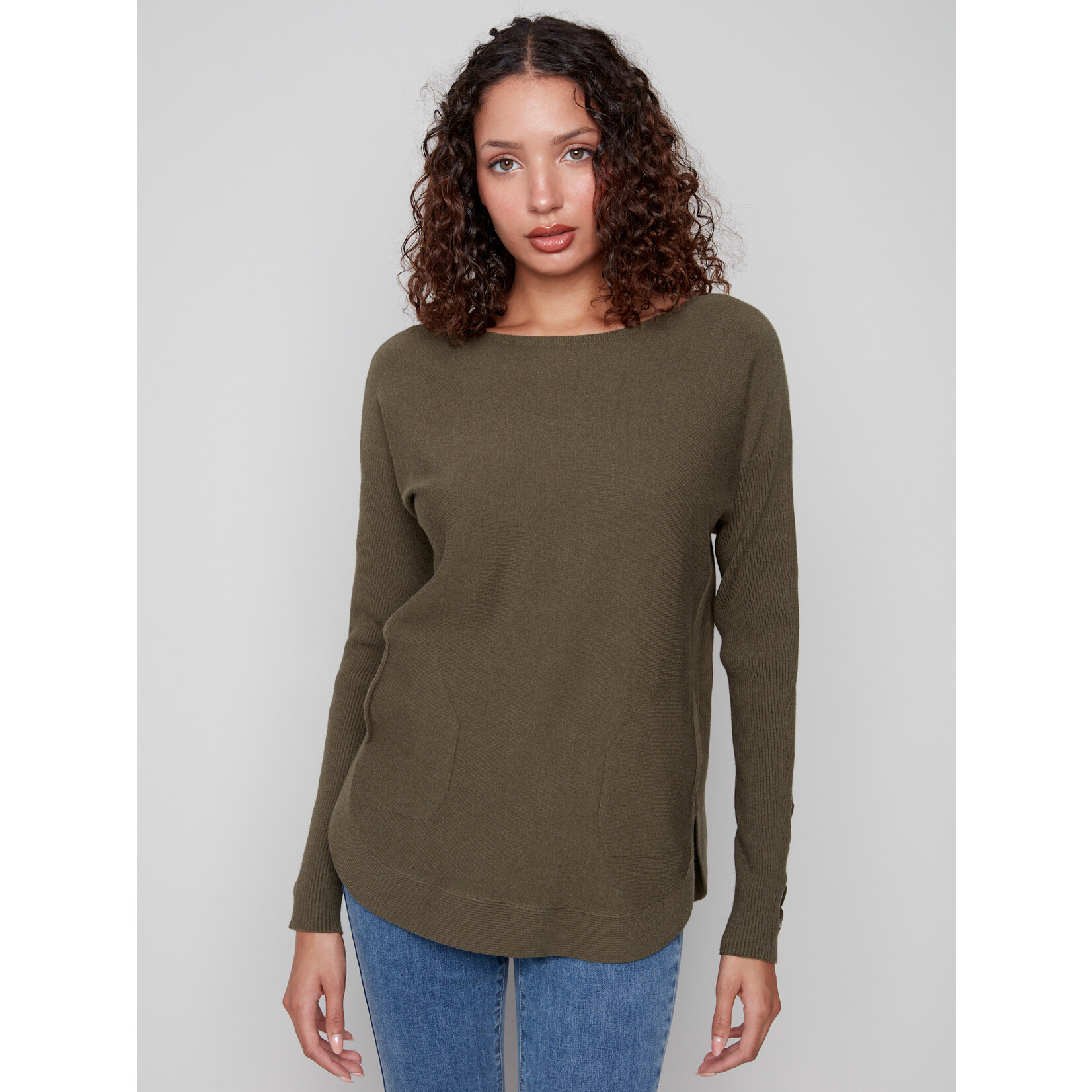 Charlie B Sweater With Criss Cross Sleeve