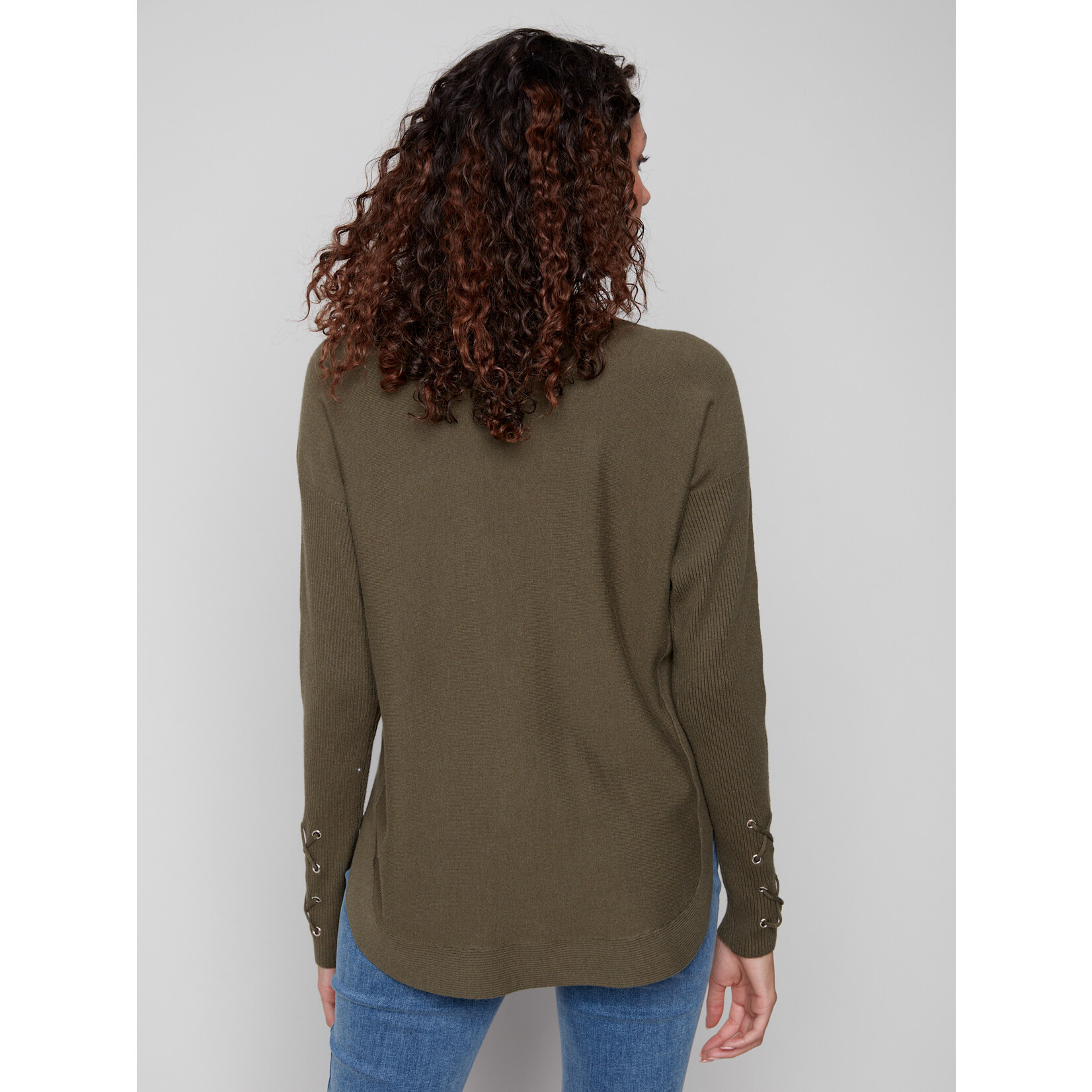 Charlie B Sweater With Criss Cross Sleeve