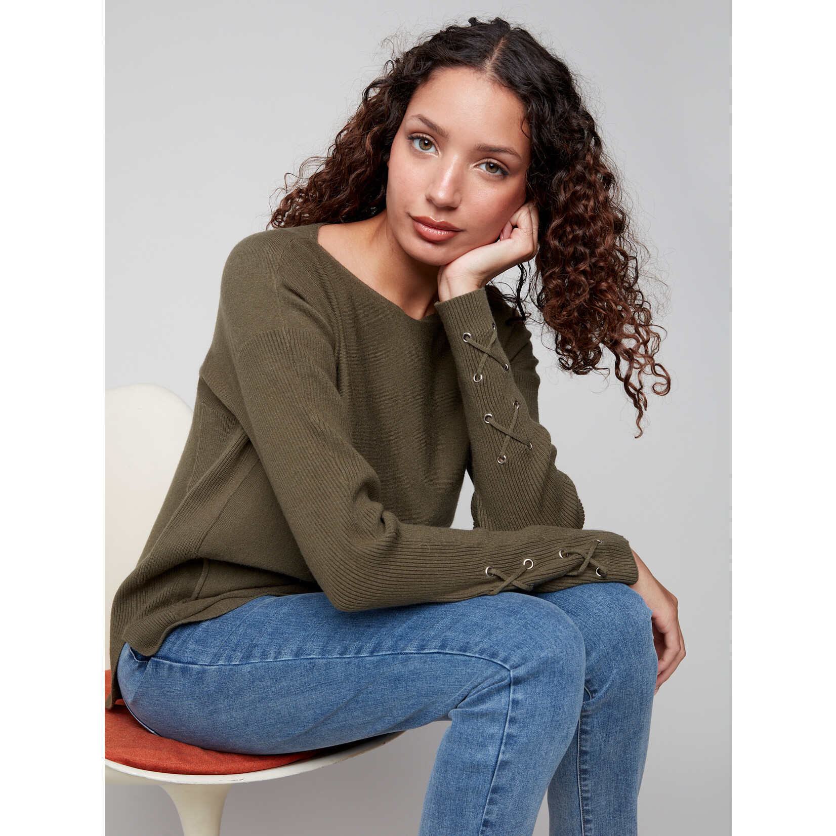 Charlie B Sweater With Criss Cross Sleeve