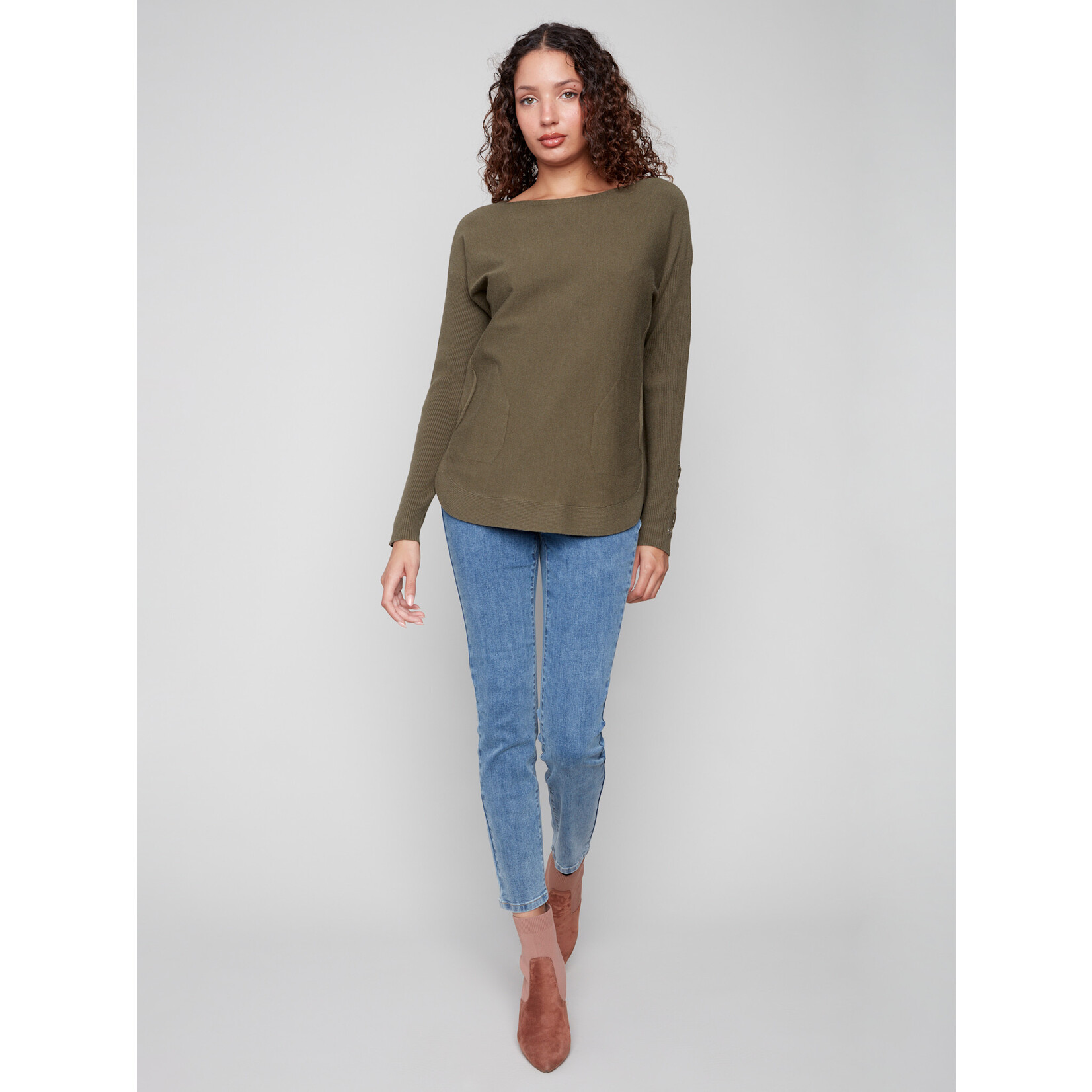 Charlie B Sweater With Criss Cross Sleeve