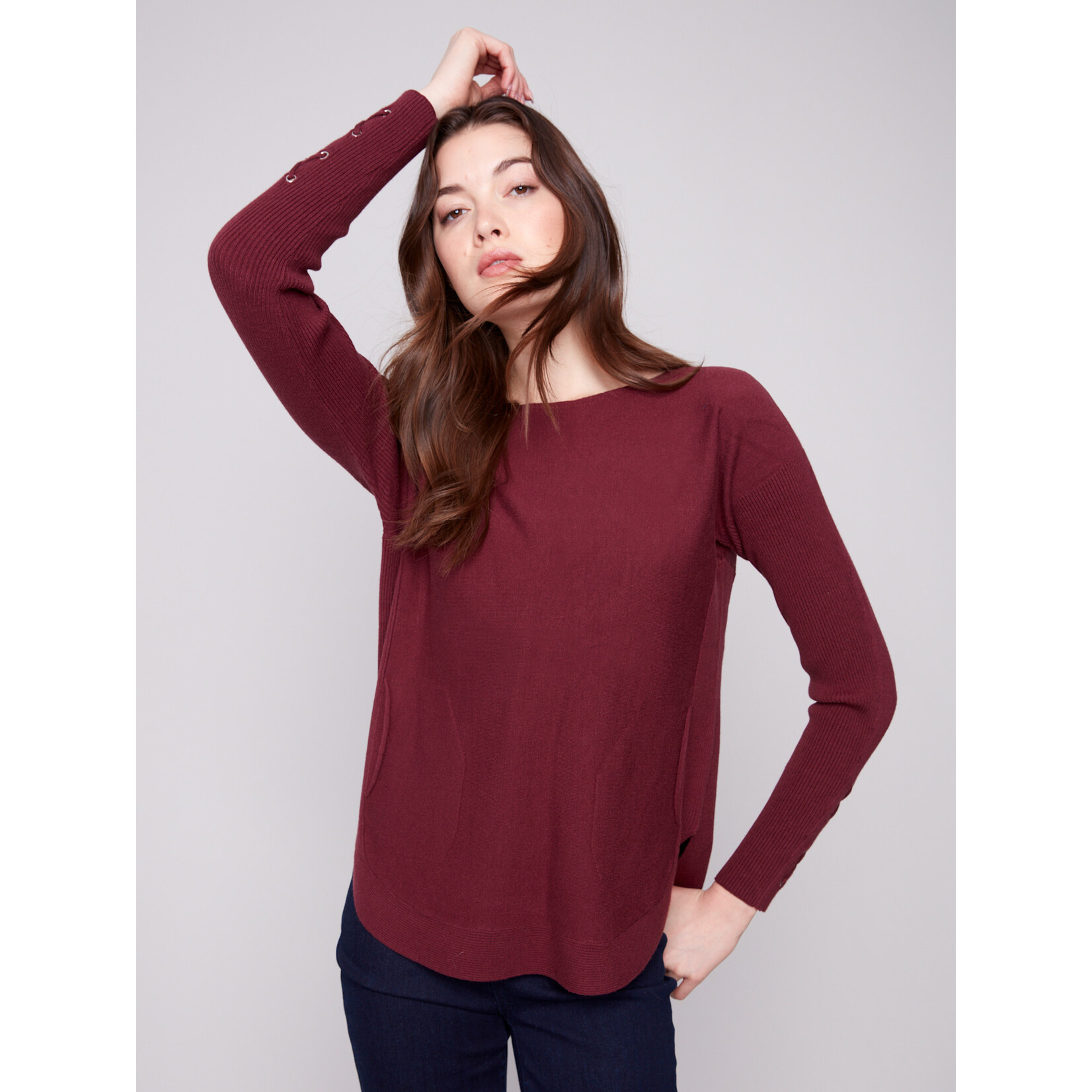 Charlie B Sweater With Criss Cross Sleeve