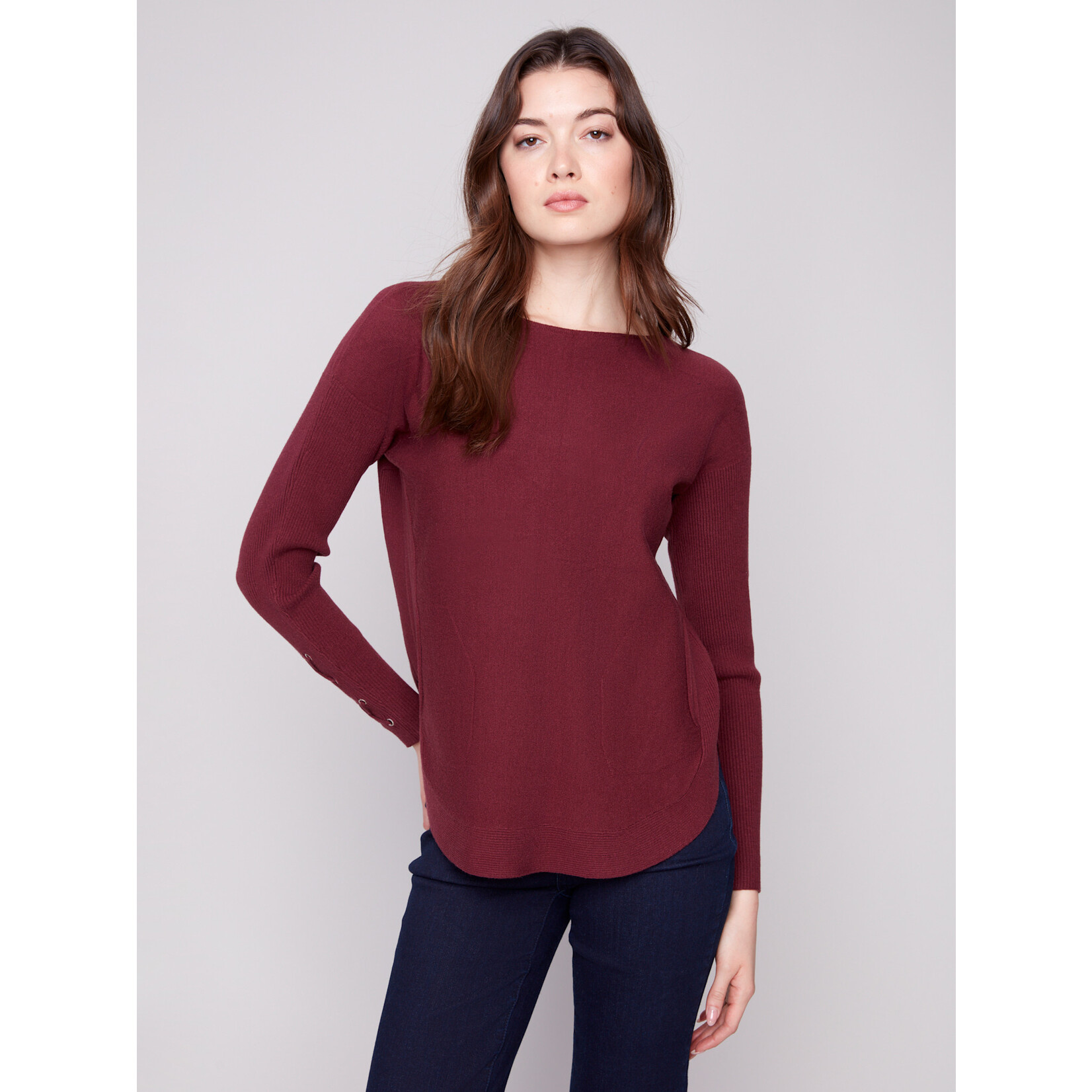 Charlie B Sweater With Criss Cross Sleeve