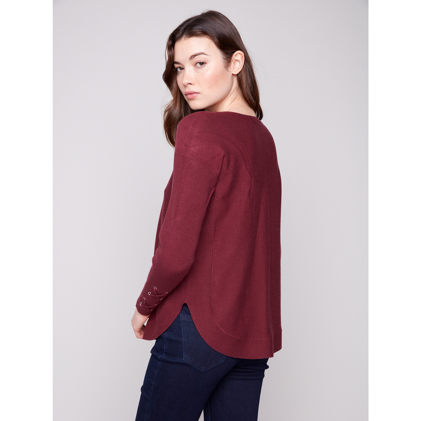 Charlie B Sweater With Criss Cross Sleeve