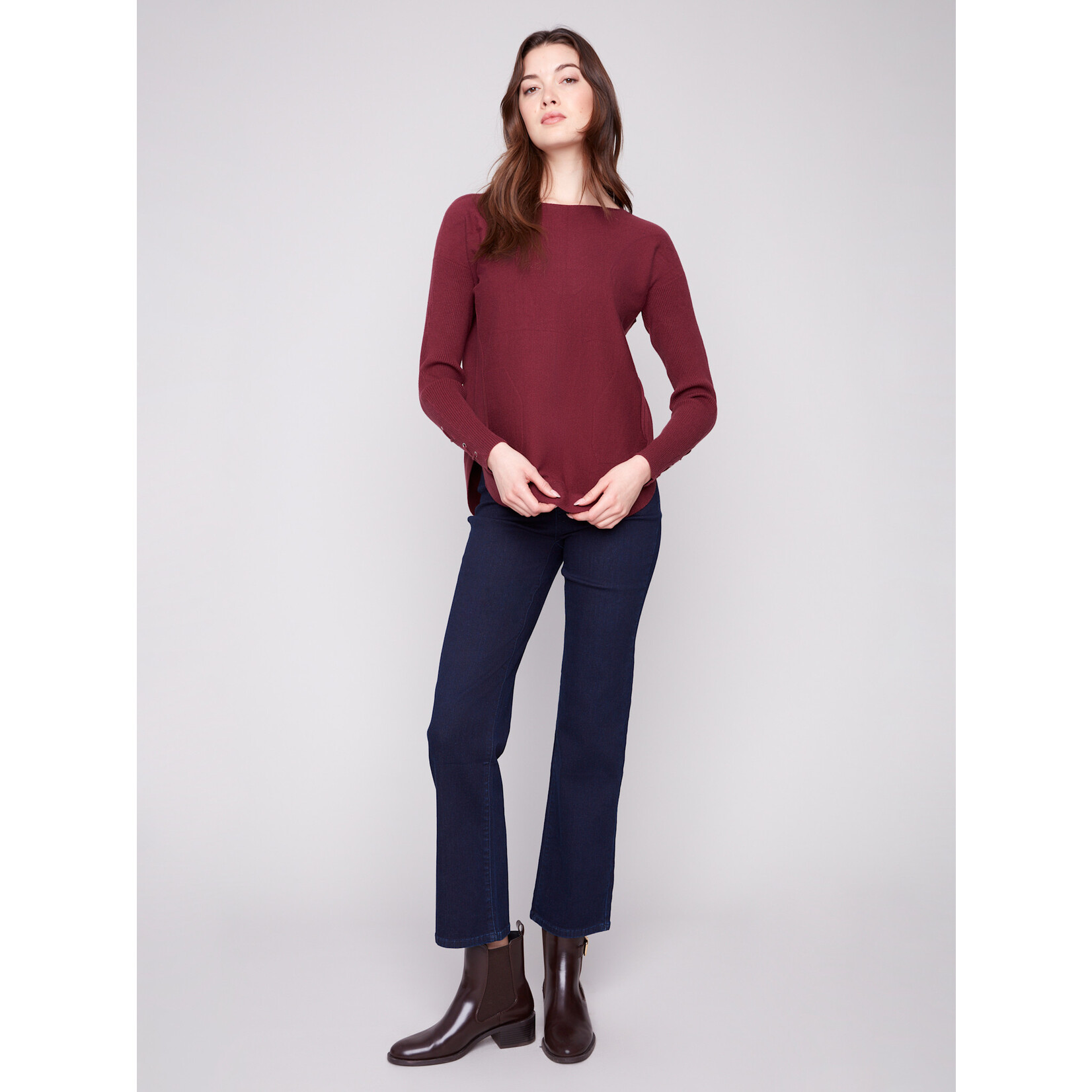 Charlie B Sweater With Criss Cross Sleeve