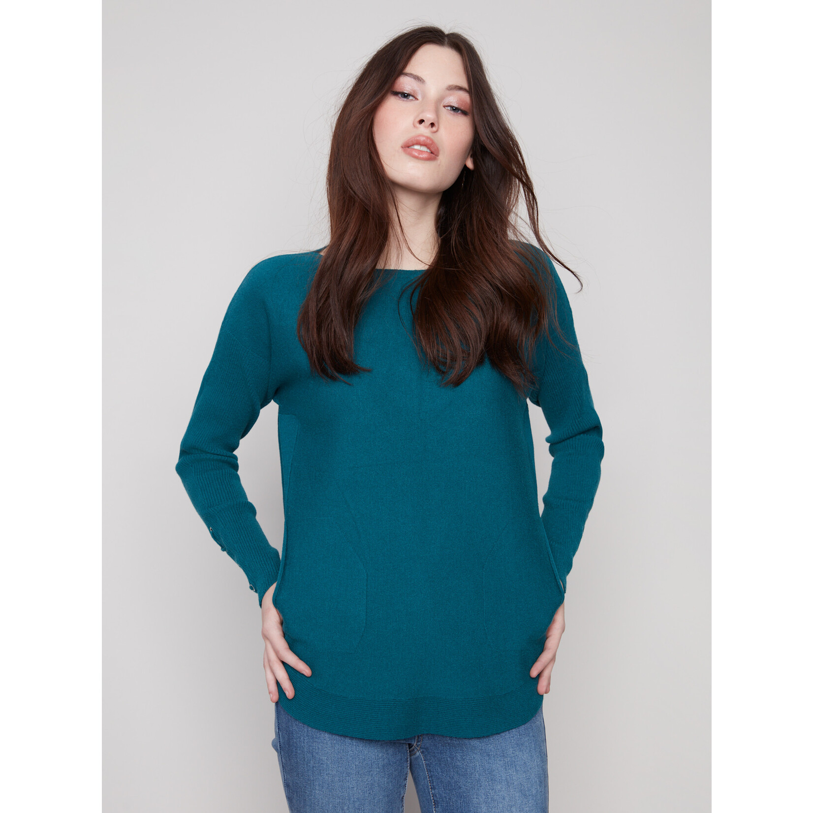 Charlie B Sweater With Criss Cross Sleeve
