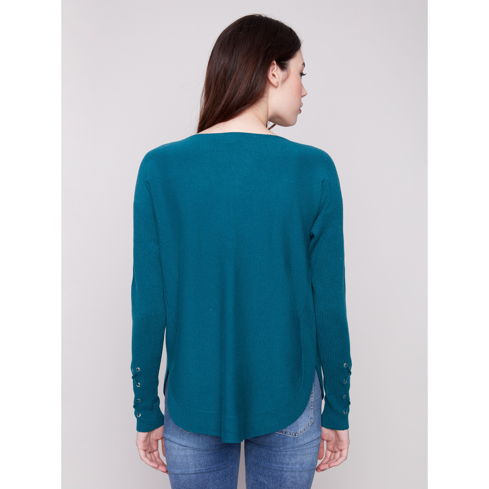 Charlie B Sweater With Criss Cross Sleeve