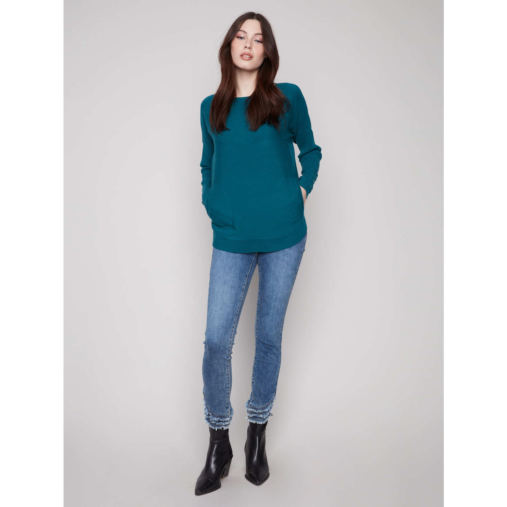 Charlie B Sweater With Criss Cross Sleeve