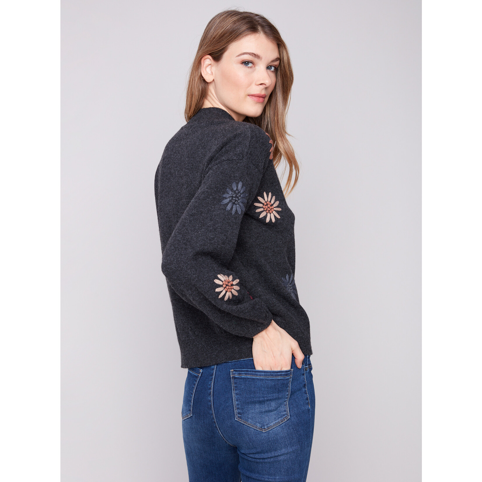 Charlie B Mock Neck Sweater With Embroidery
