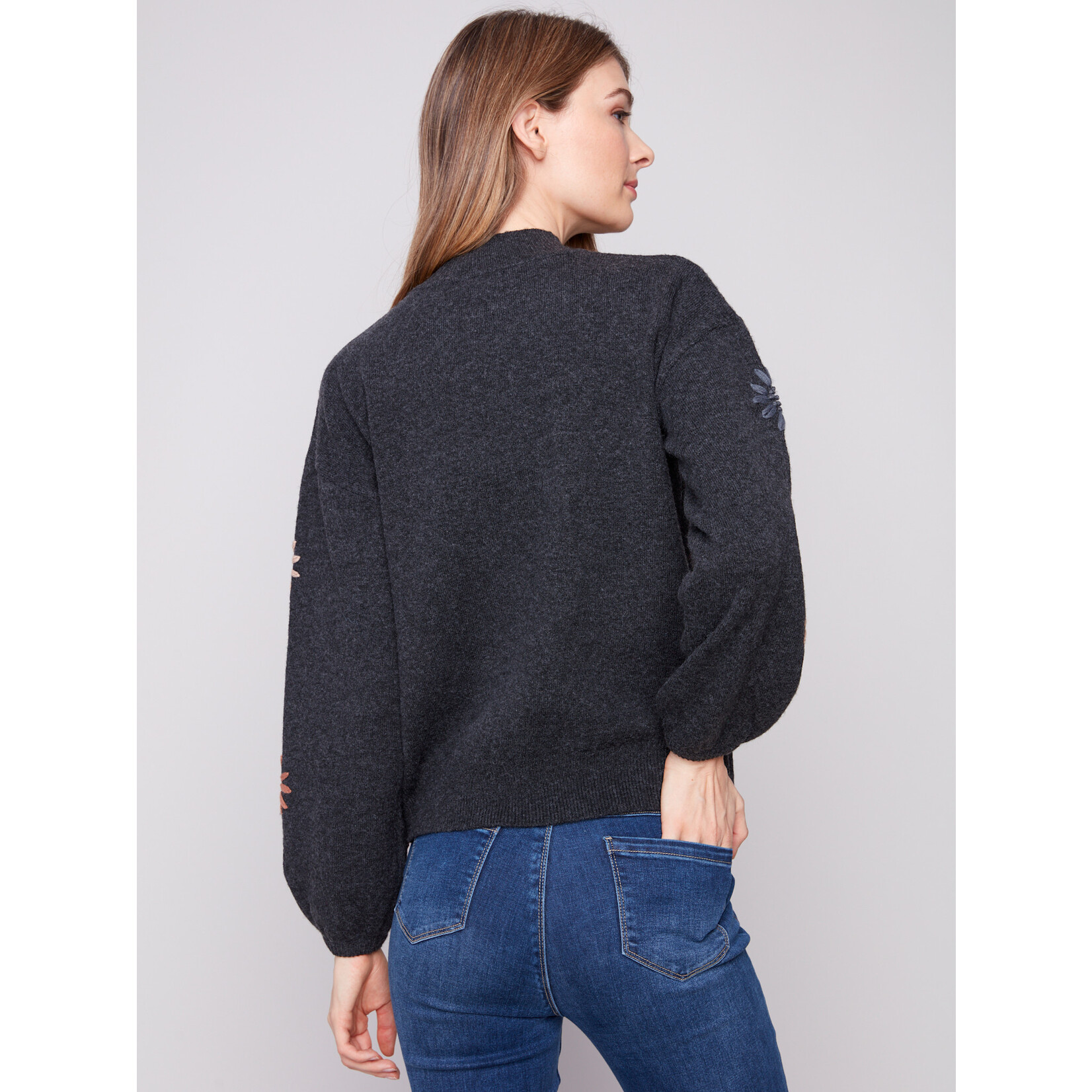 Charlie B Mock Neck Sweater With Embroidery