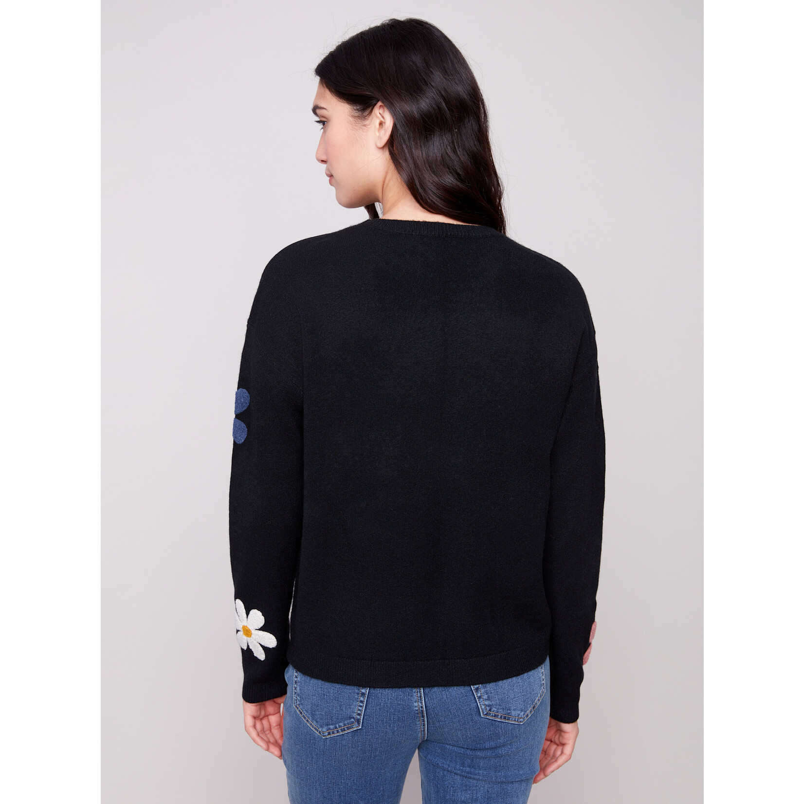 Charlie B Super Plush Sweater With Boucle Flowers