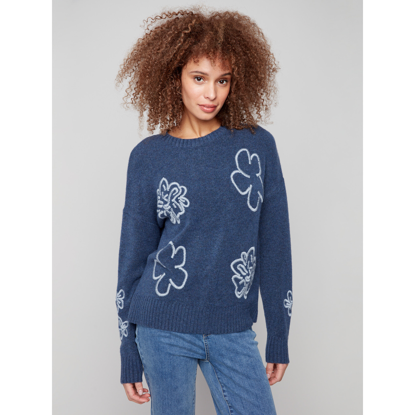 Charlie B Embroidered Crew Neck Sweater