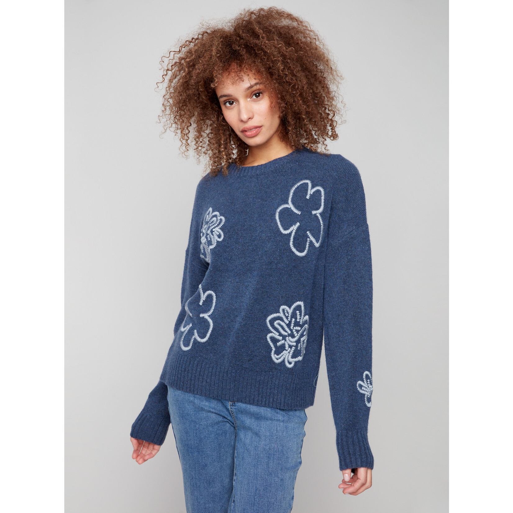 Charlie B Embroidered Crew Neck Sweater