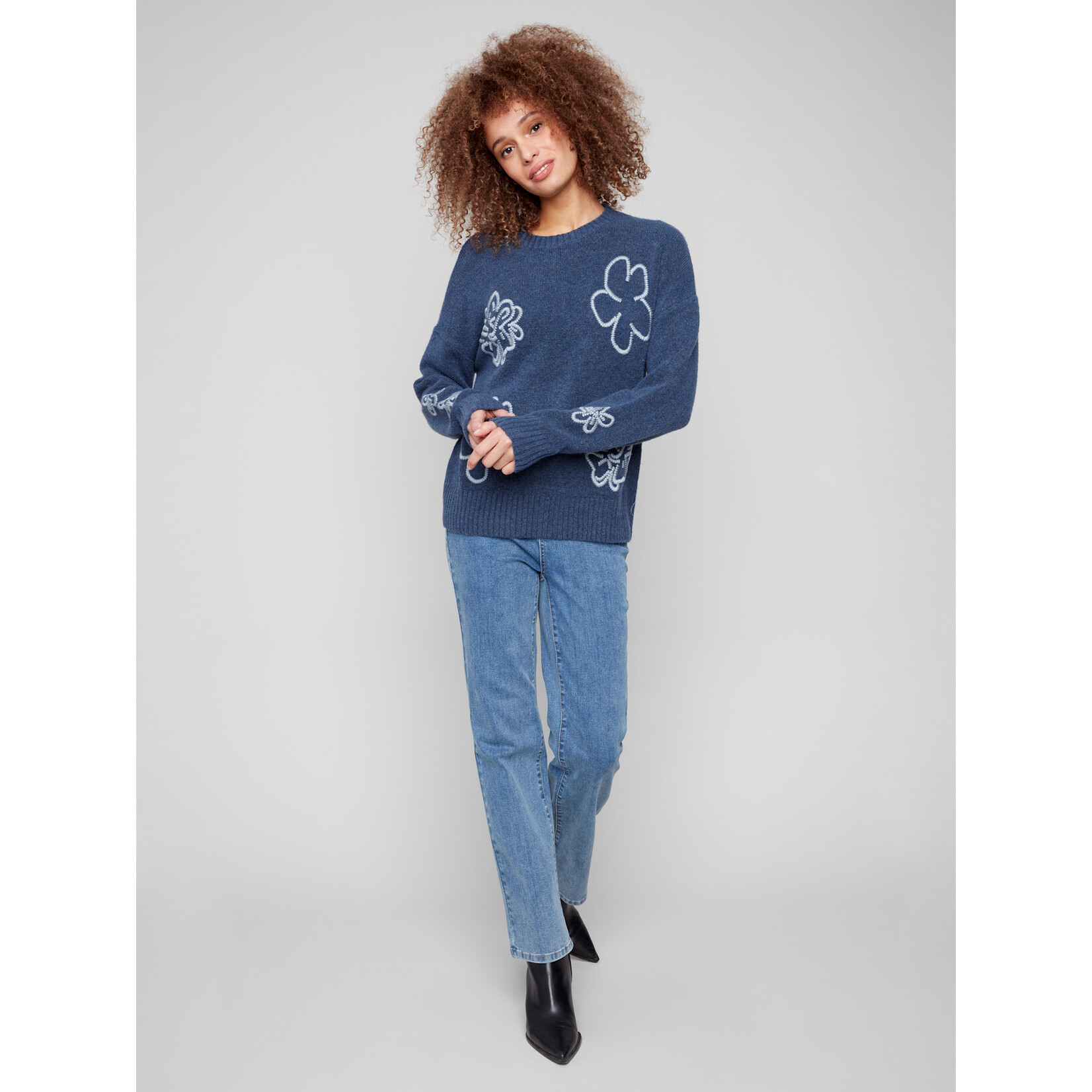 Charlie B Embroidered Crew Neck Sweater