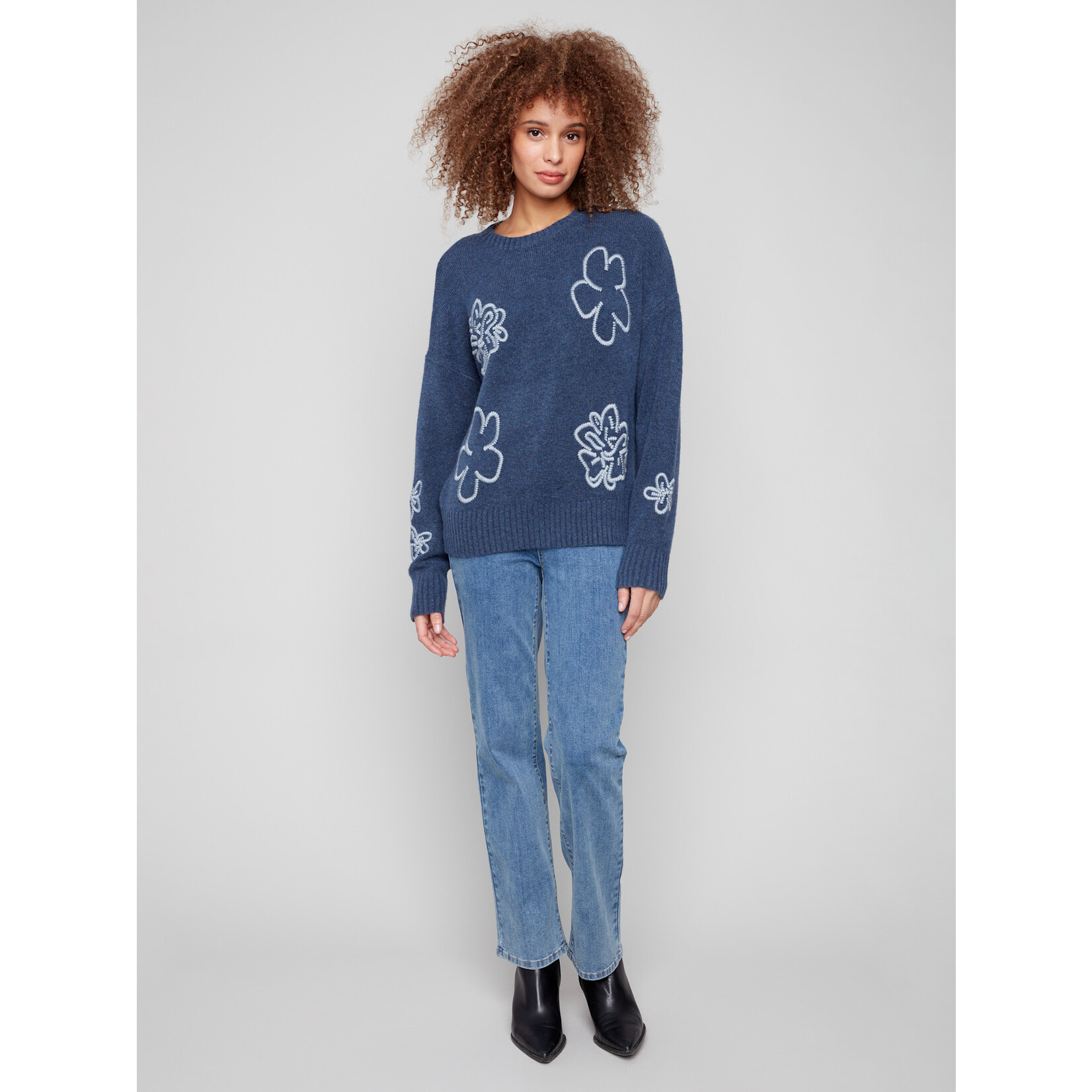 Charlie B Embroidered Crew Neck Sweater