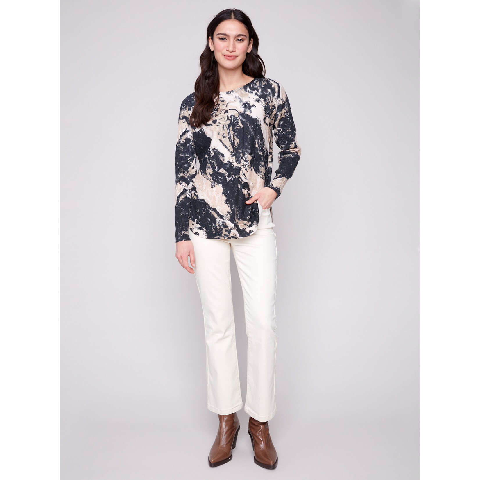 Charlie B Printed Round Hem Sweater