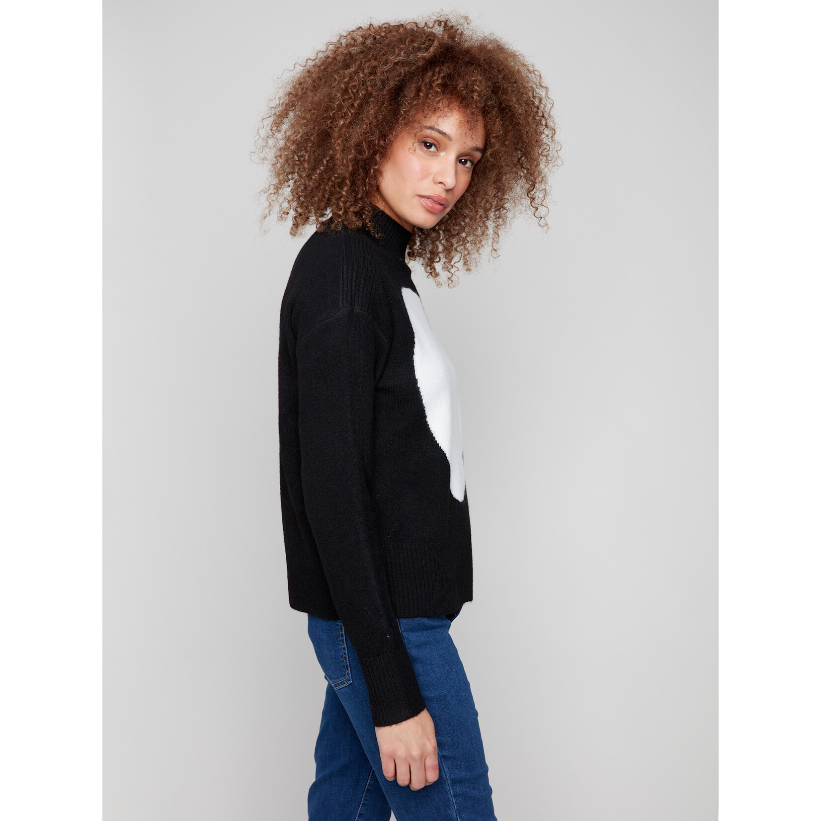 Charlie B Intarsia Heart Mock Neck Sweater