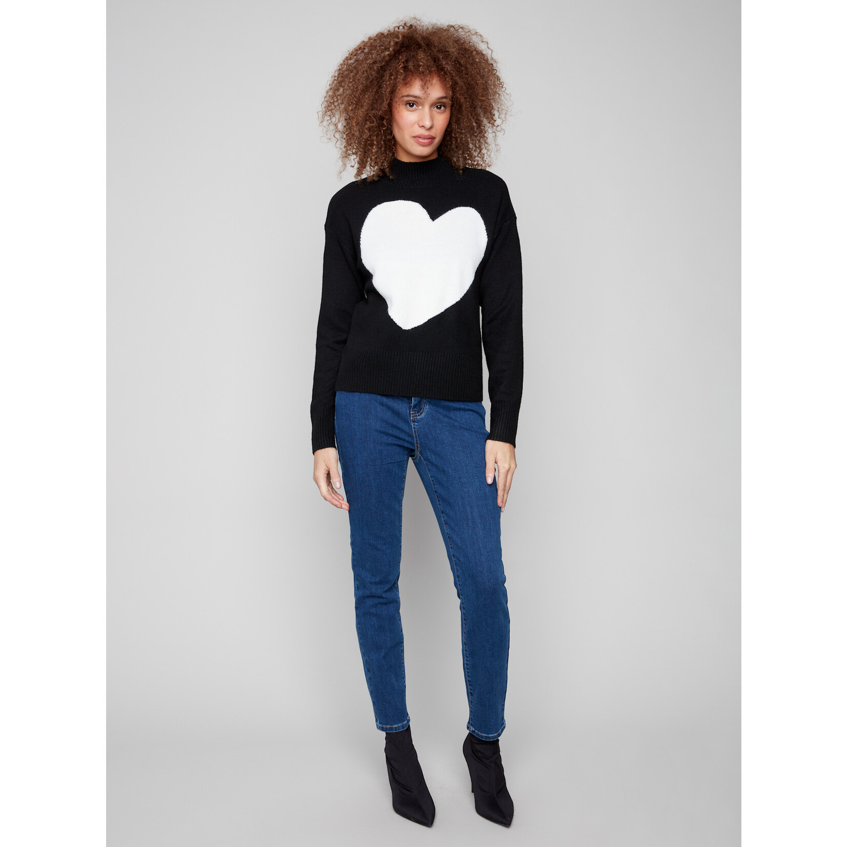 Charlie B Intarsia Heart Mock Neck Sweater