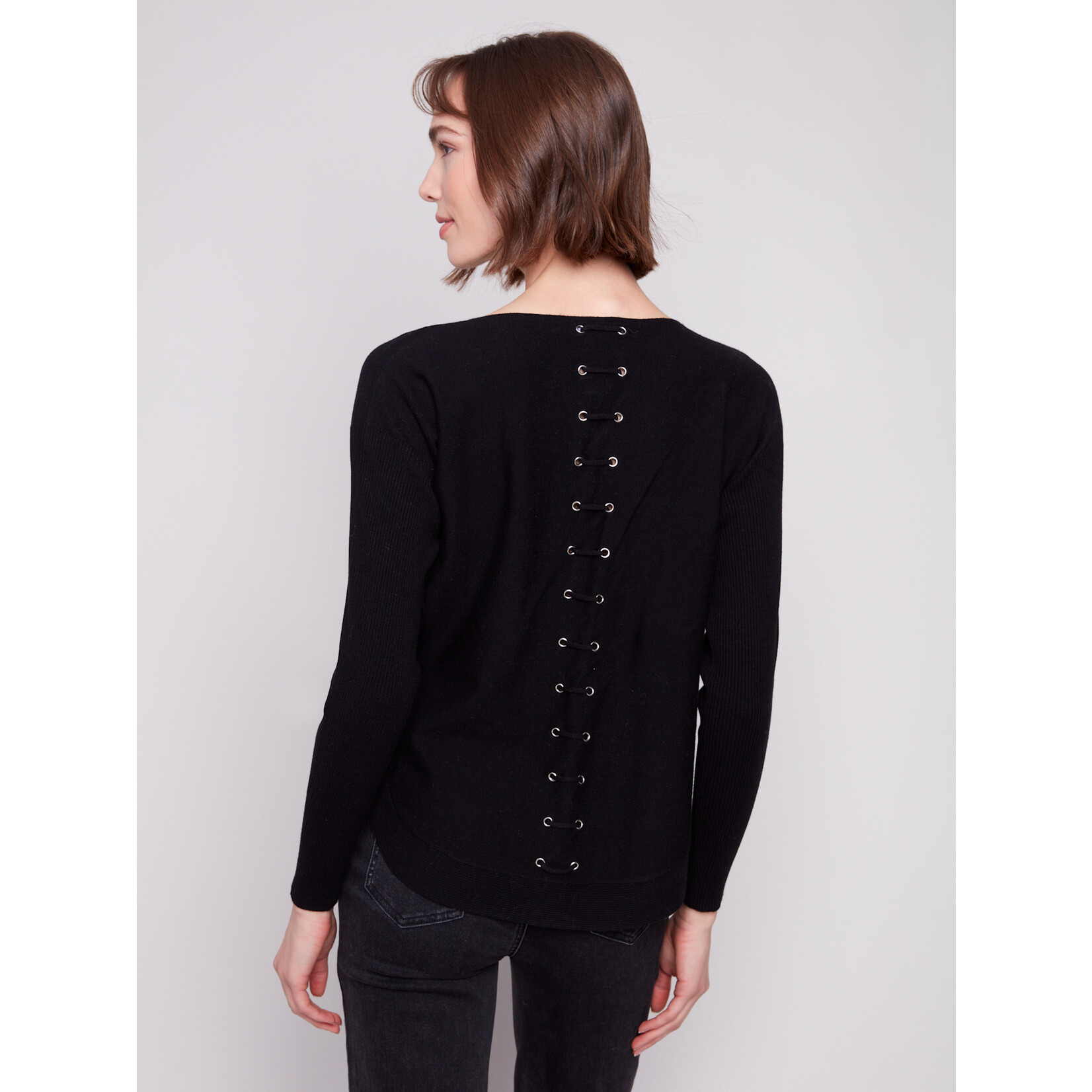Charlie B Sweater With Back Eyelet Detail