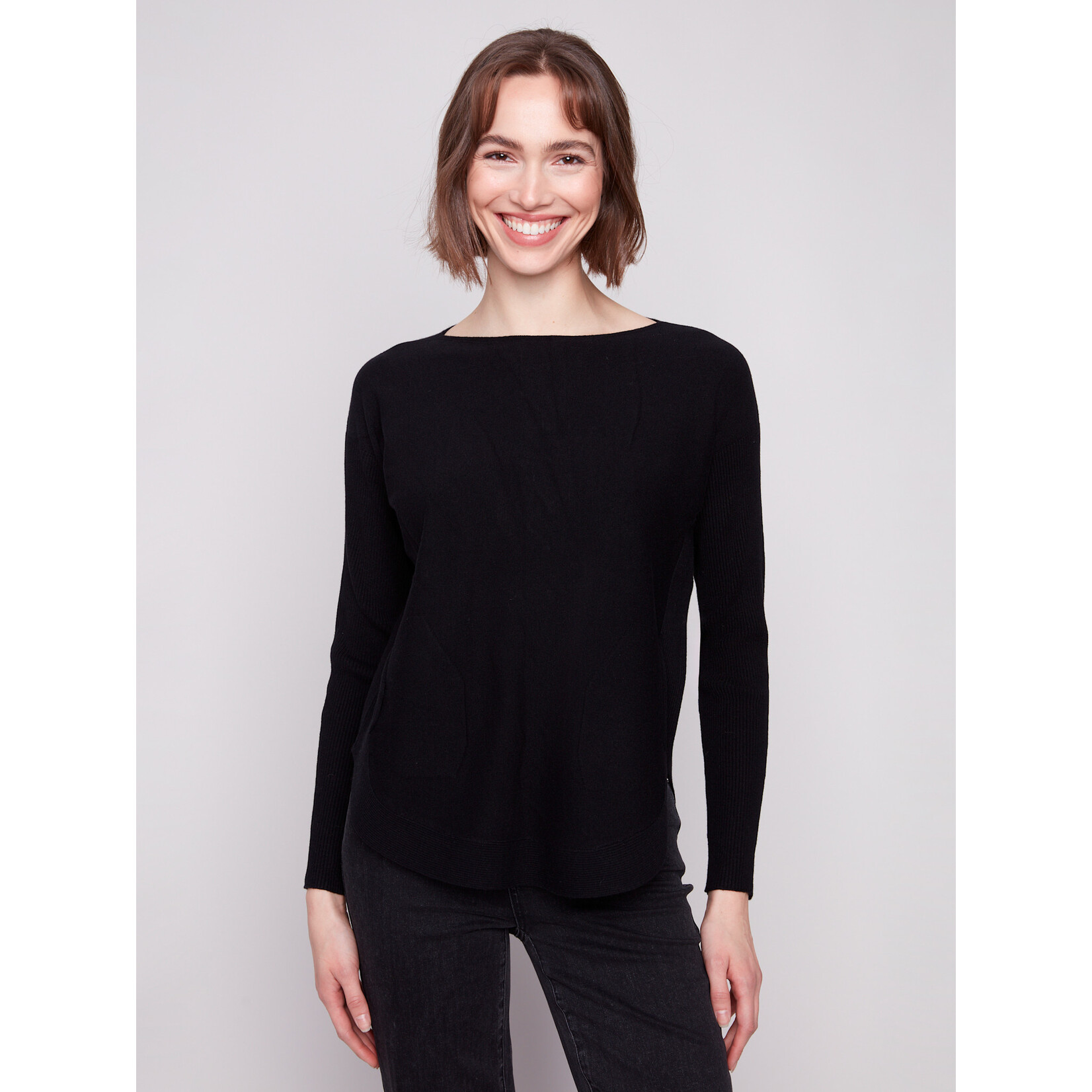Charlie B Sweater With Back Eyelet Detail
