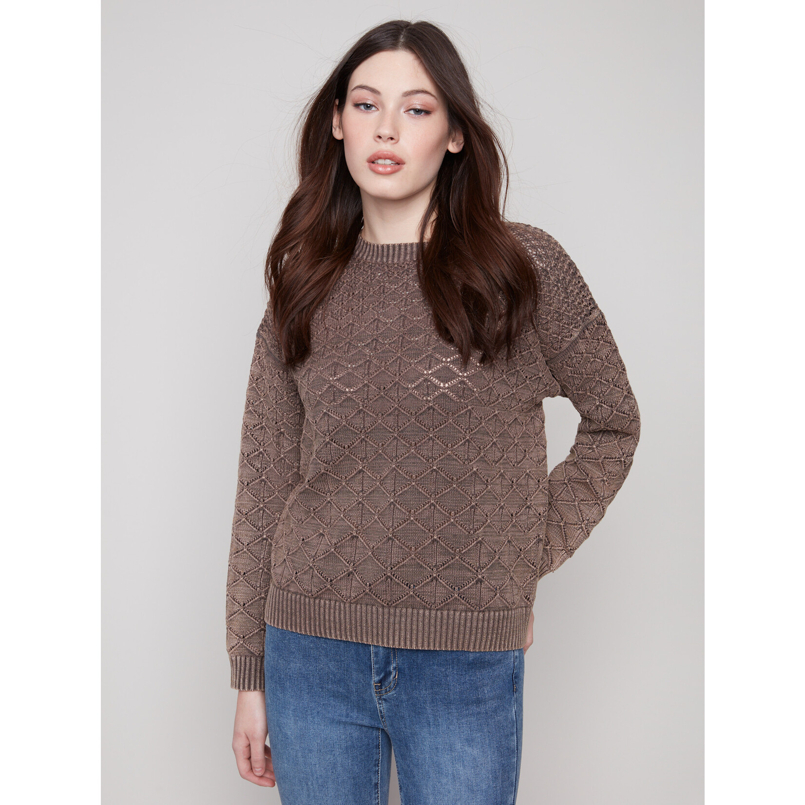 Charlie B Pointelle Crew Neck Sweater