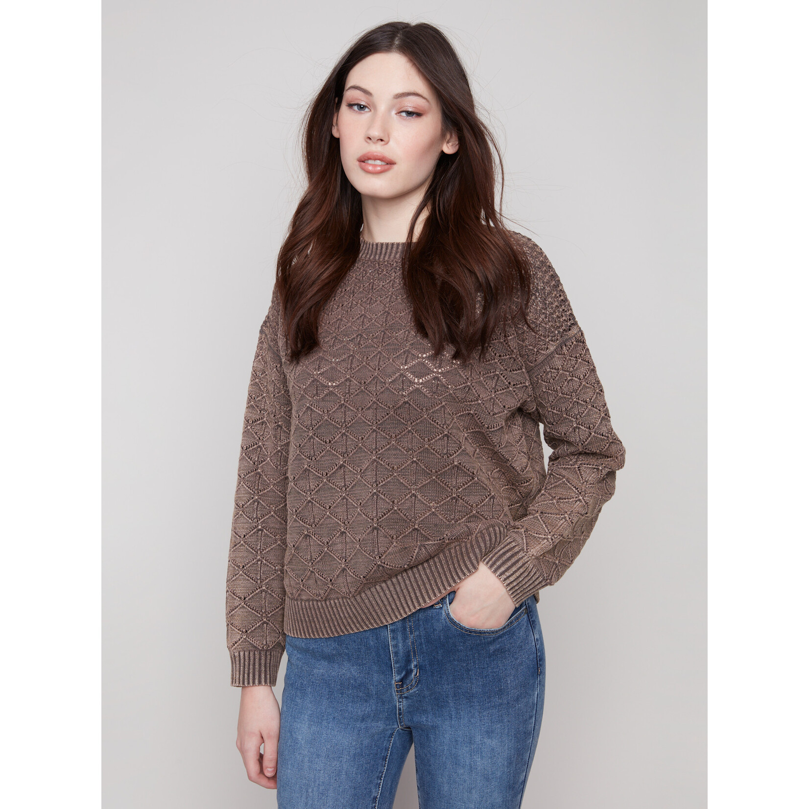 Charlie B Pointelle Crew Neck Sweater
