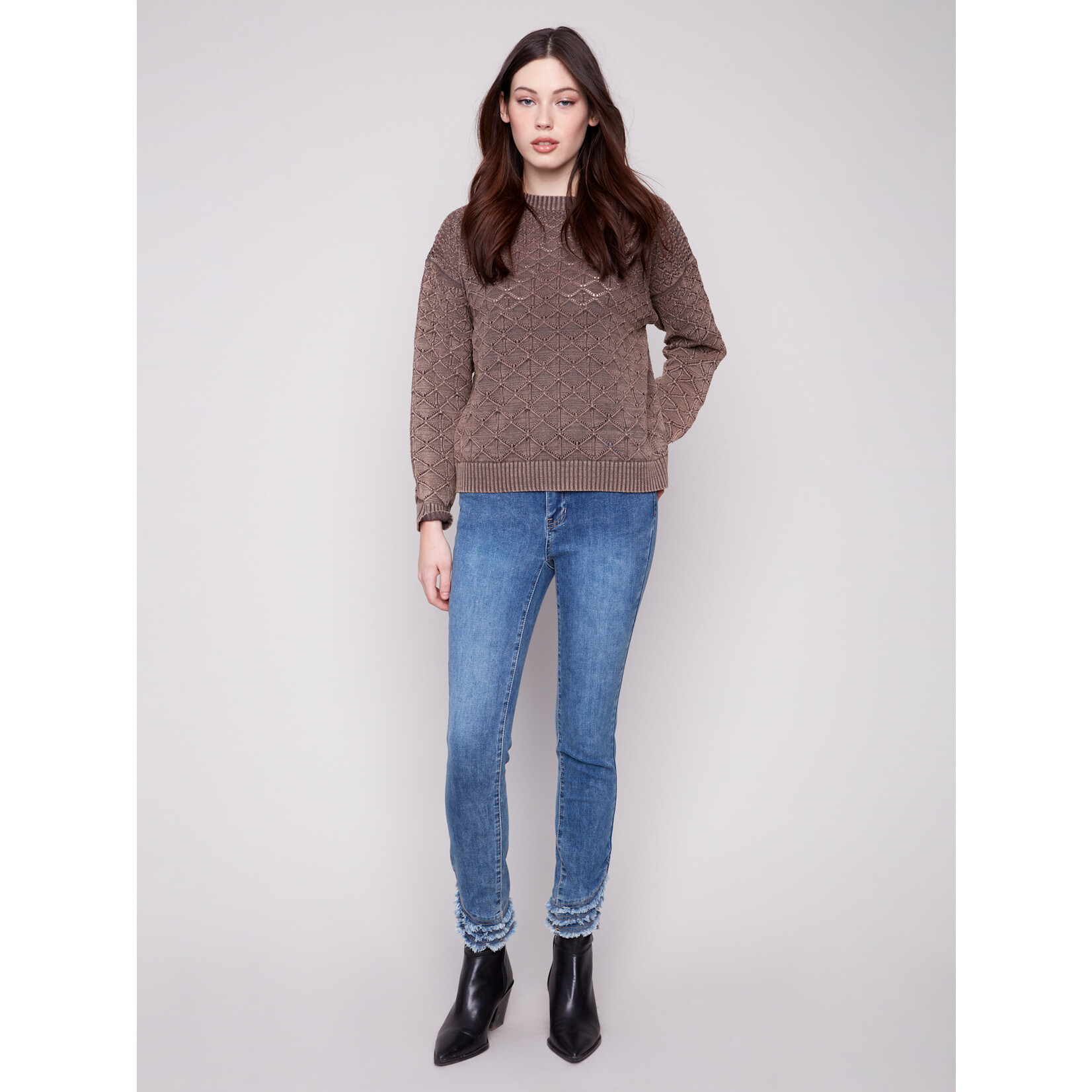 Charlie B Pointelle Crew Neck Sweater