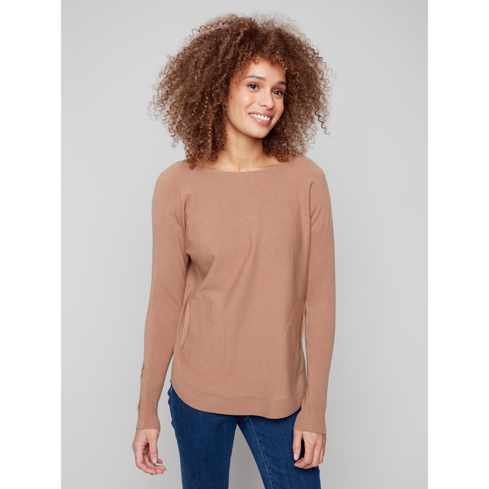 Charlie B Sweater With Criss Cross Sleeve