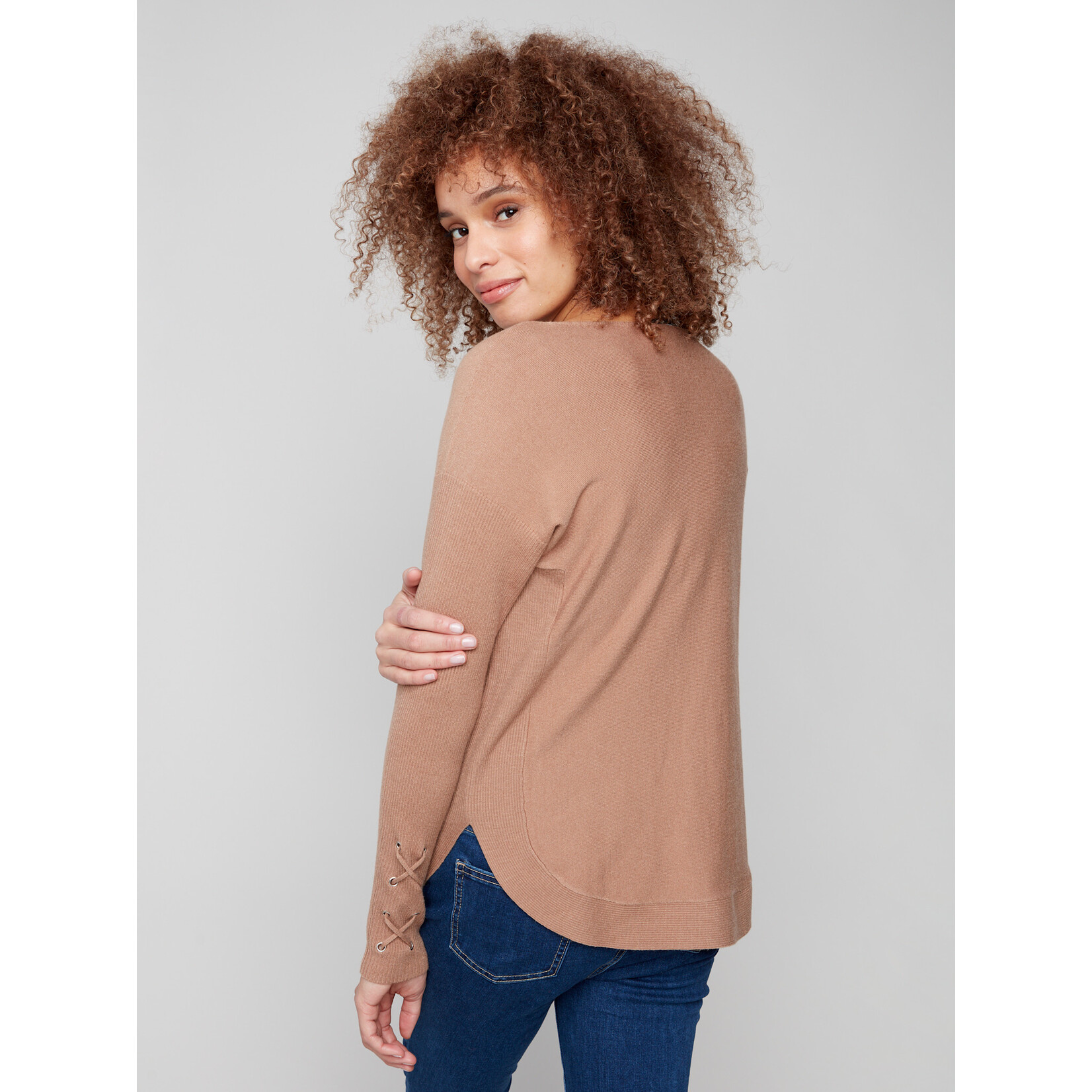 Charlie B Sweater With Criss Cross Sleeve