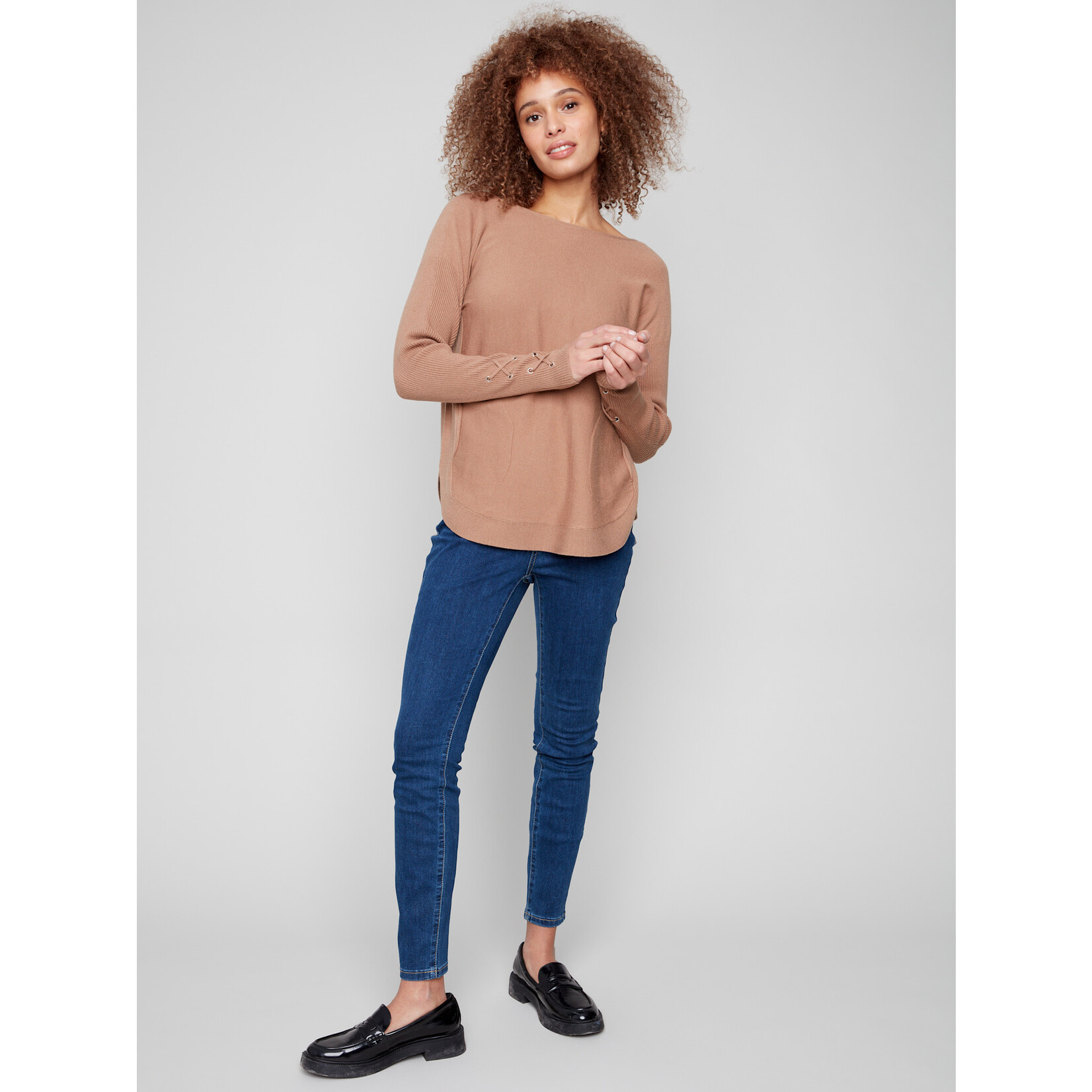Charlie B Sweater With Criss Cross Sleeve