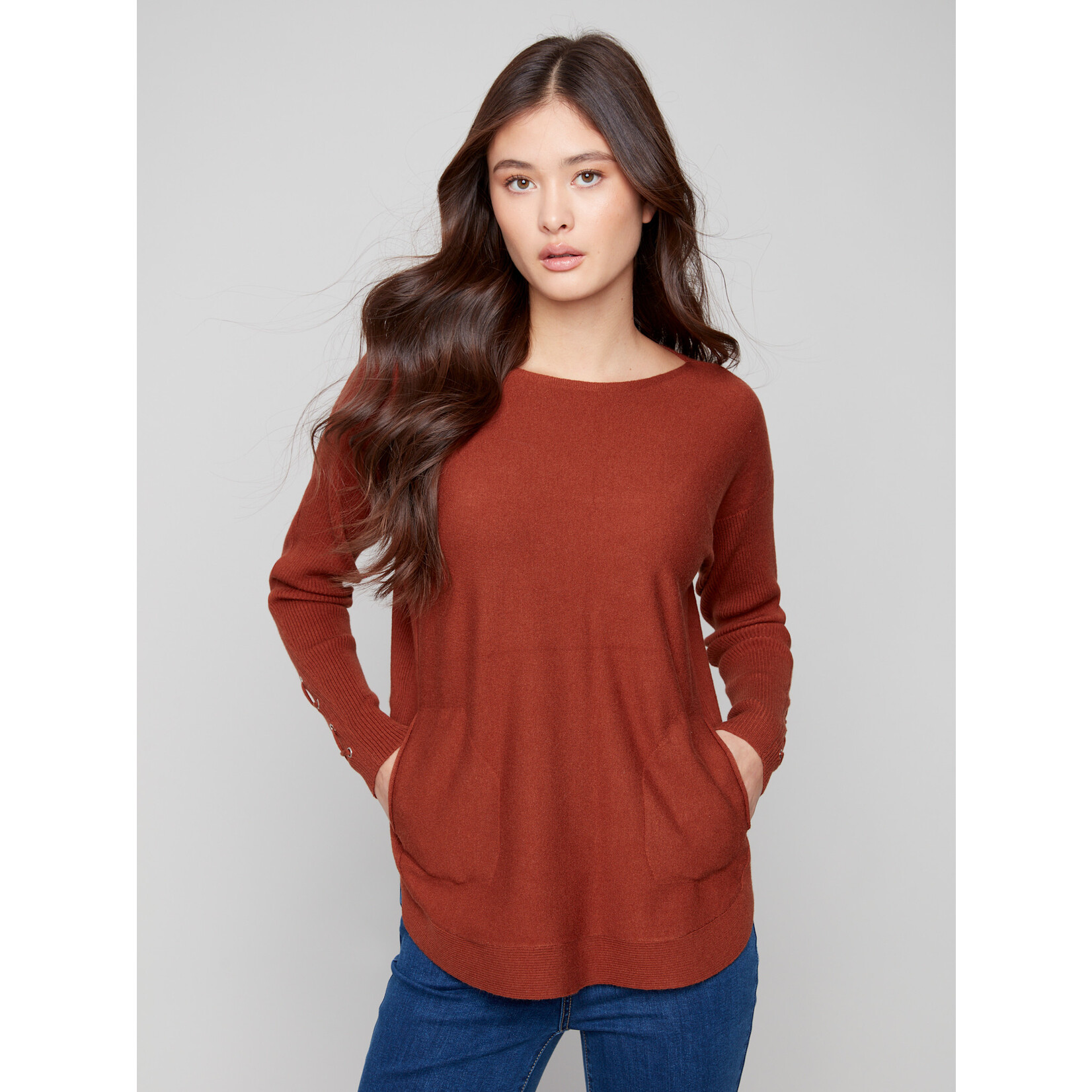 Charlie B Sweater With Criss Cross Sleeve