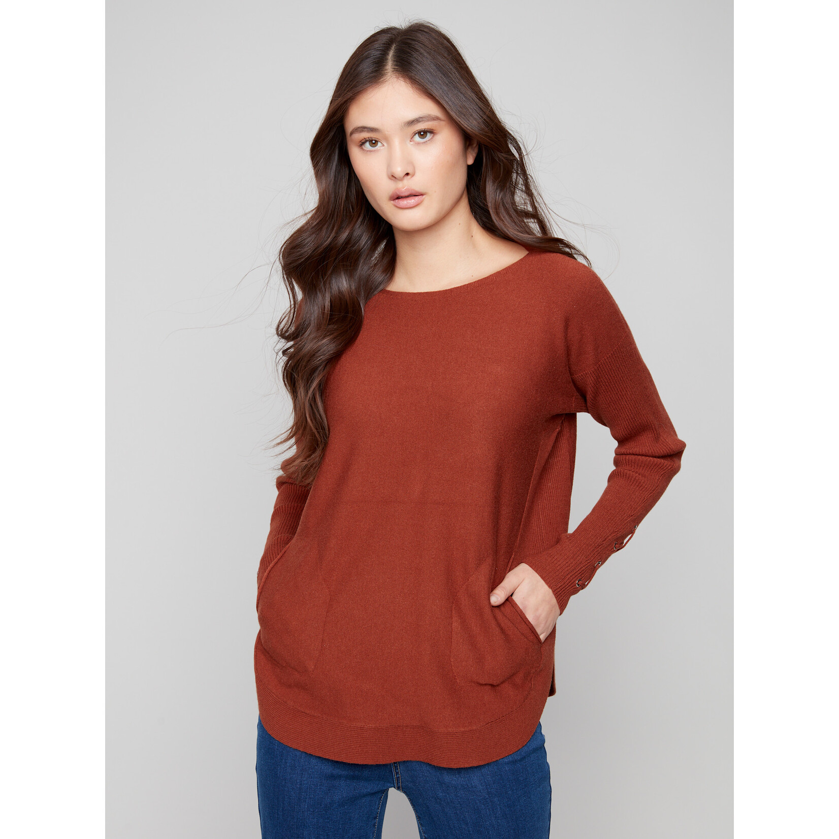 Charlie B Sweater With Criss Cross Sleeve