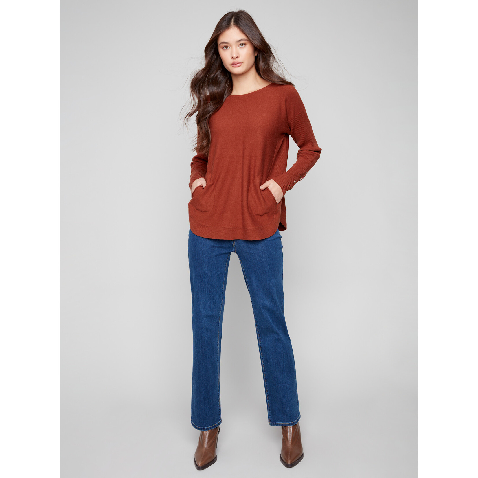 Charlie B Sweater With Criss Cross Sleeve