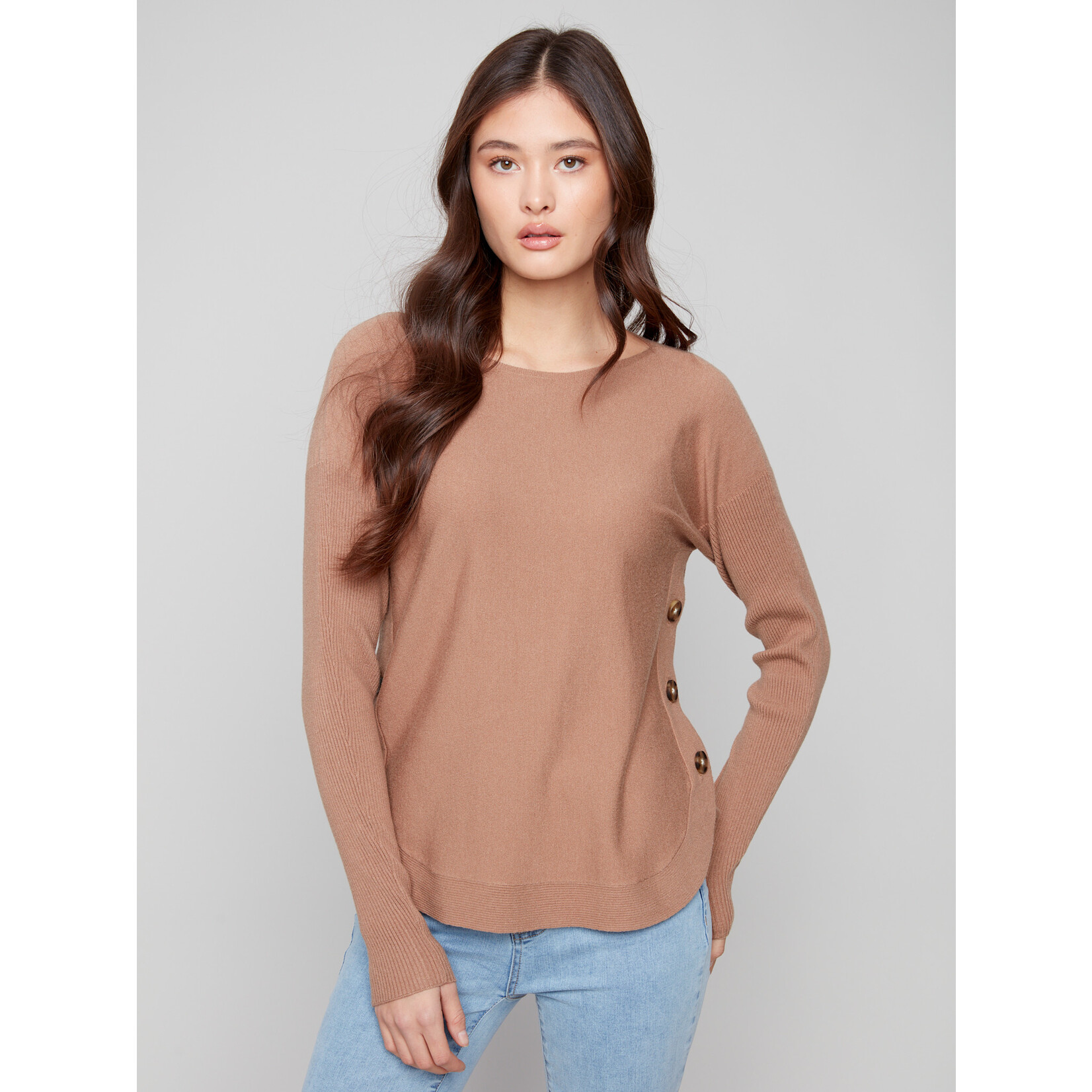 Charlie B Side Button Boat Neck Sweater