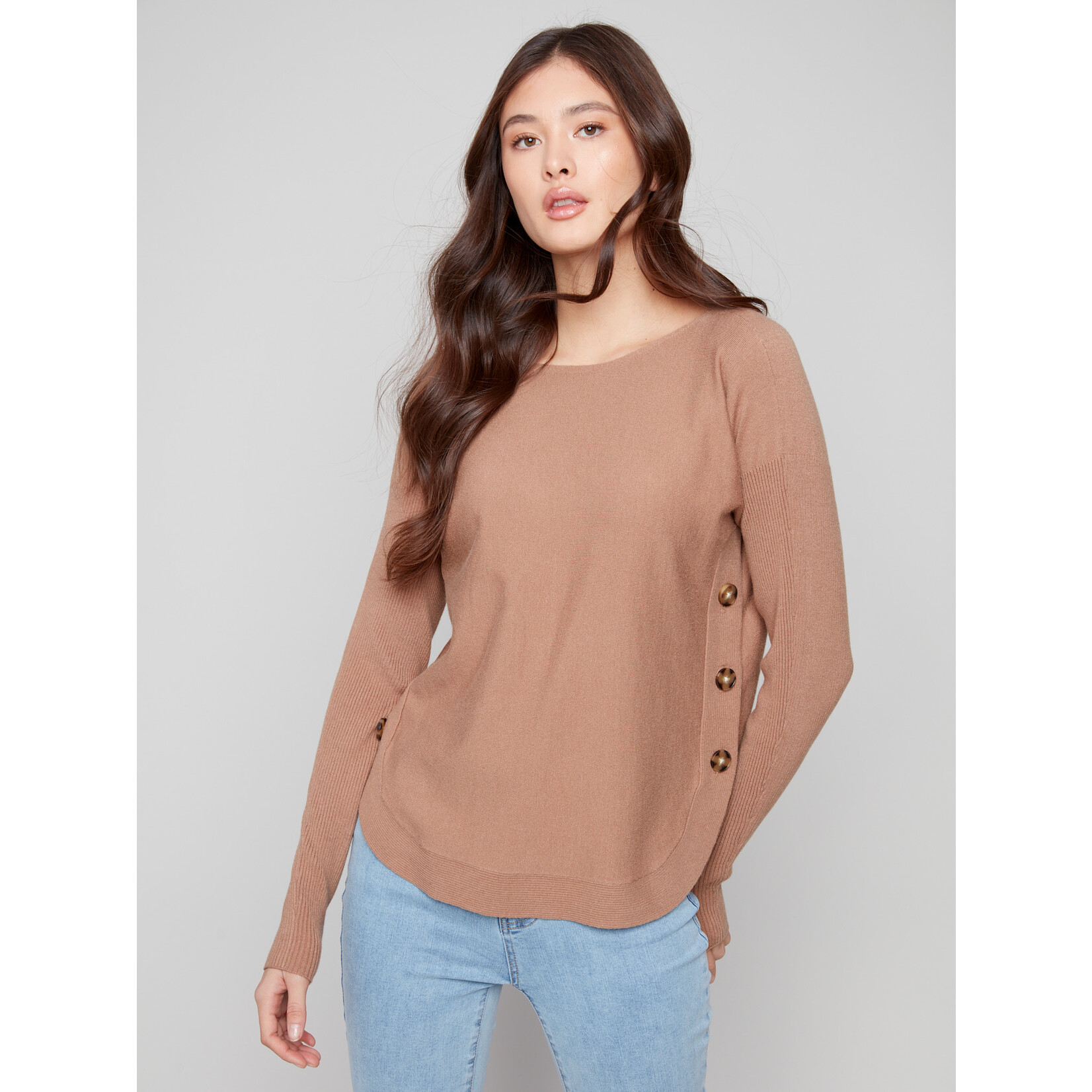 Charlie B Side Button Boat Neck Sweater