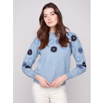 Charlie B Floral Embroidery Crew Neck Sweater