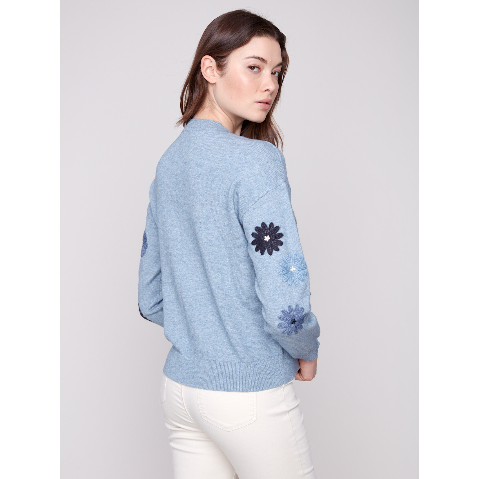 Charlie B Floral Embroidery Crew Neck Sweater