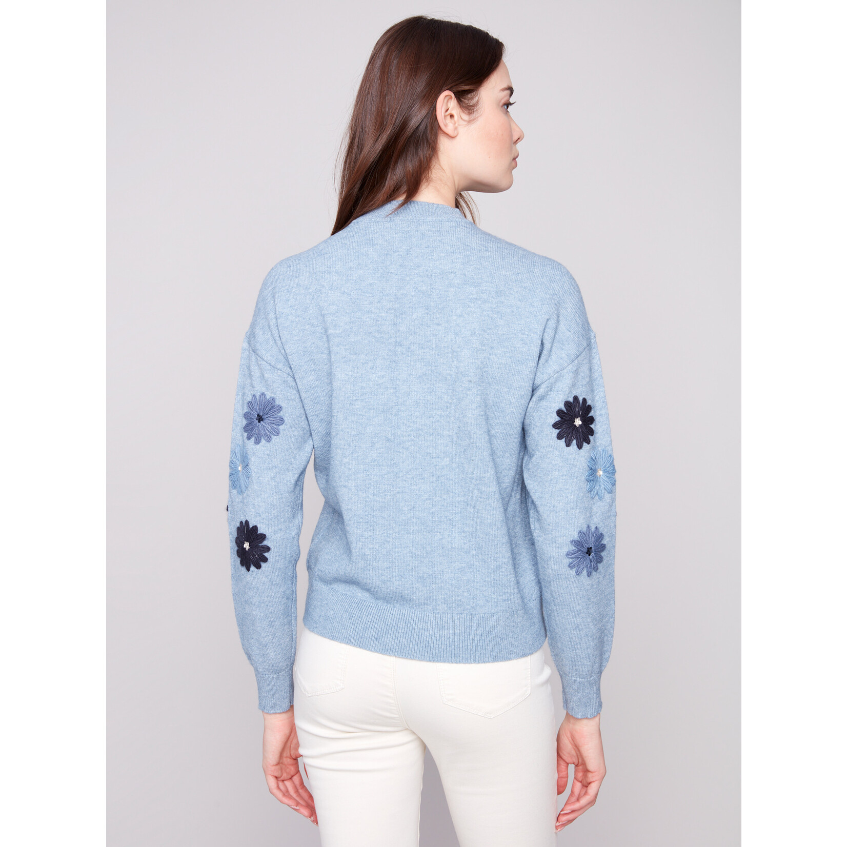 Charlie B Floral Embroidery Crew Neck Sweater