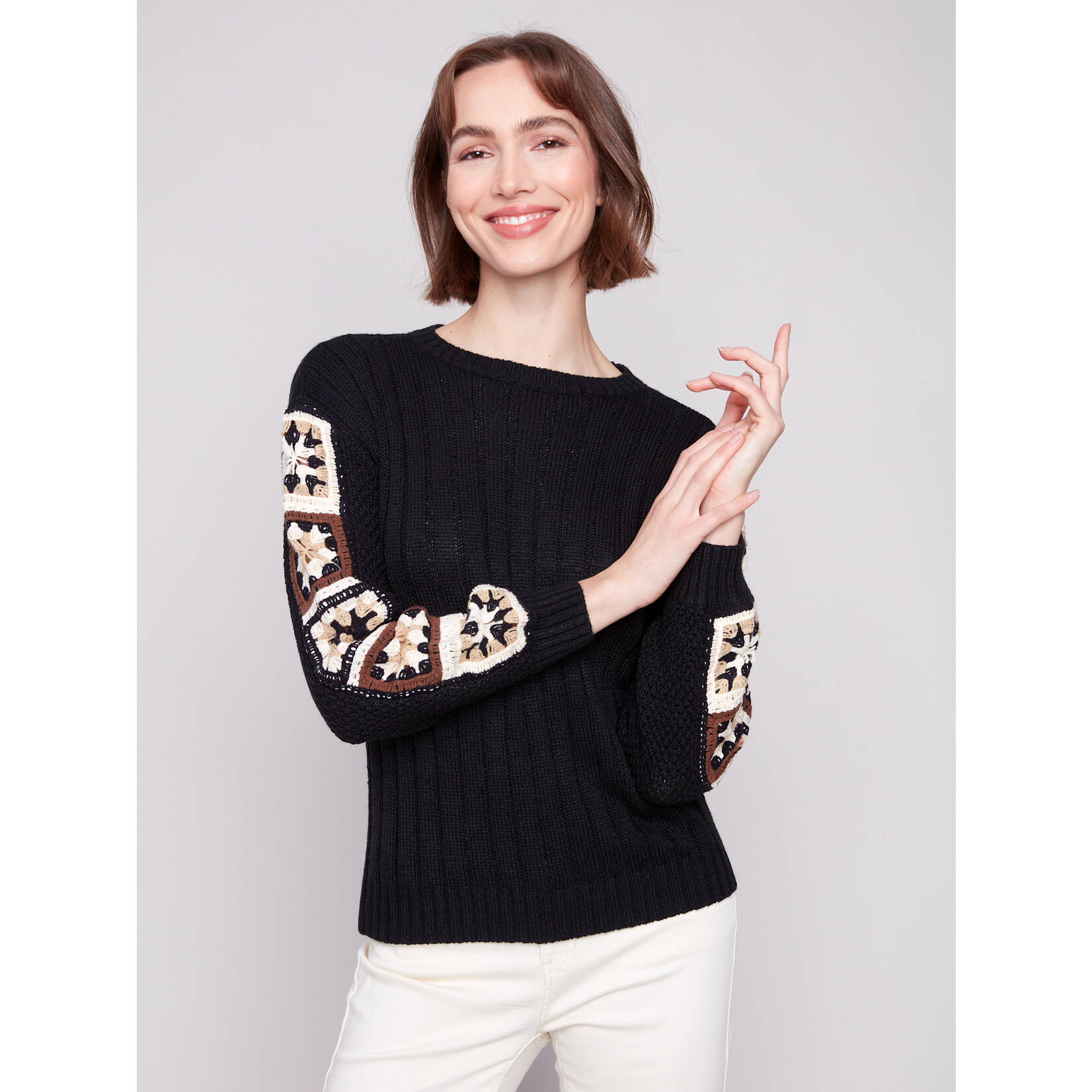 Charlie B Crochet Sleeve Sweater