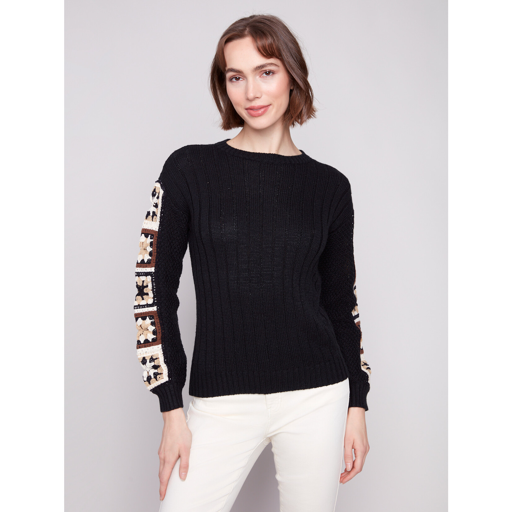 Charlie B Crochet Sleeve Sweater