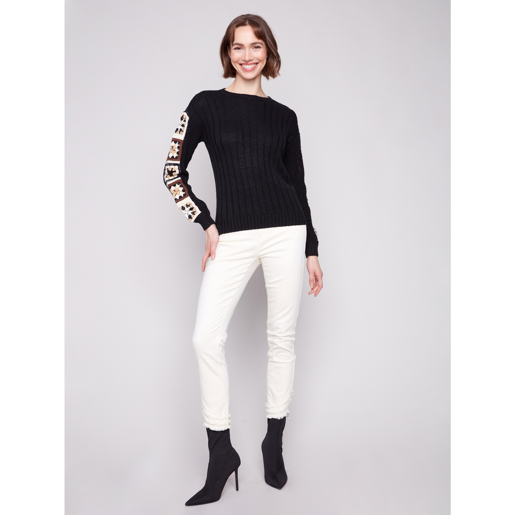 Charlie B Crochet Sleeve Sweater