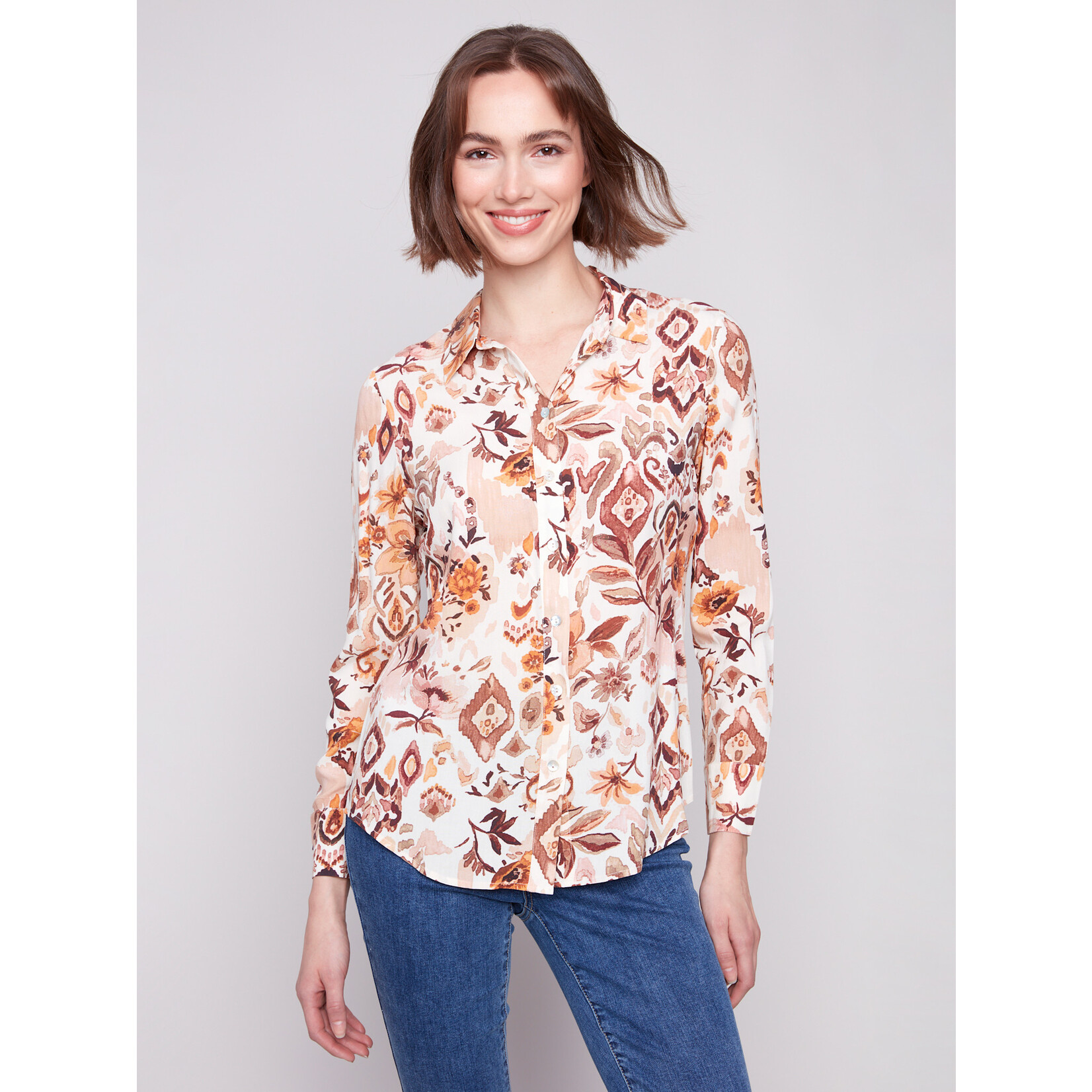Charlie B Printed Button Down Blouse