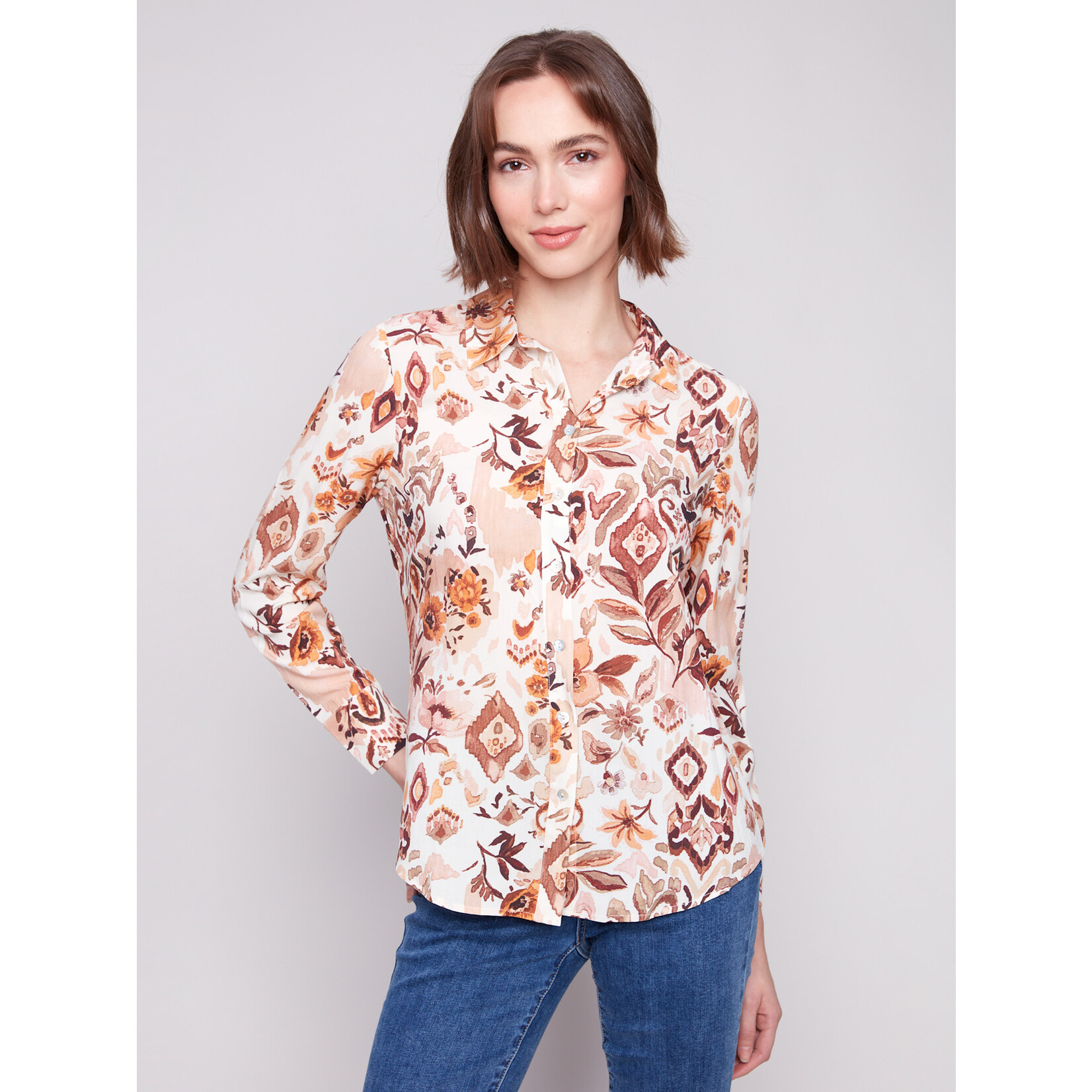Charlie B Printed Button Down Blouse