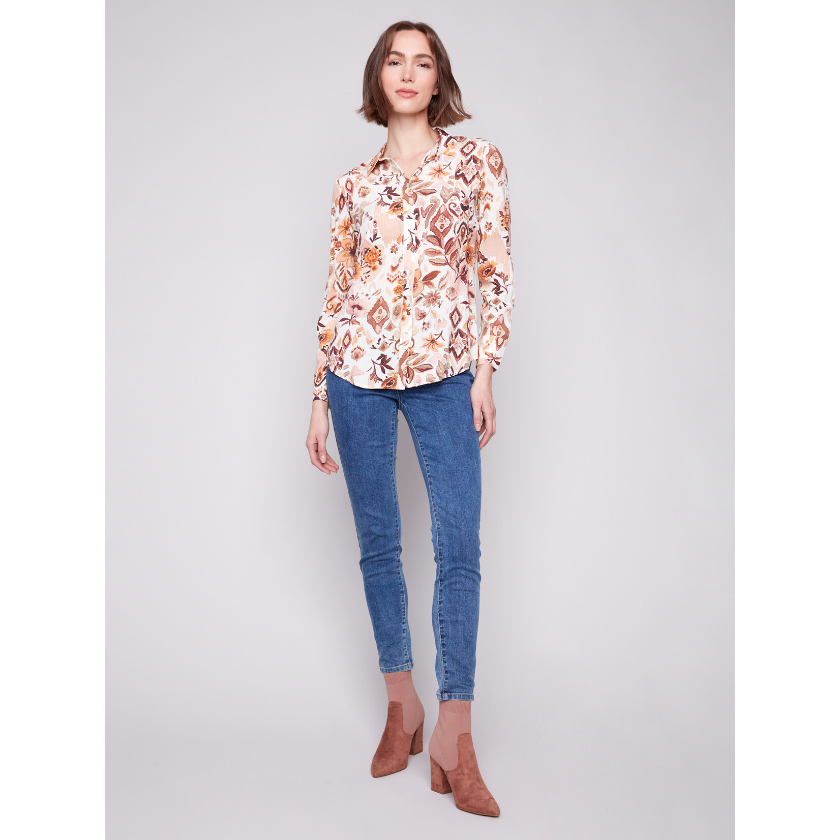 Charlie B Printed Button Down Blouse