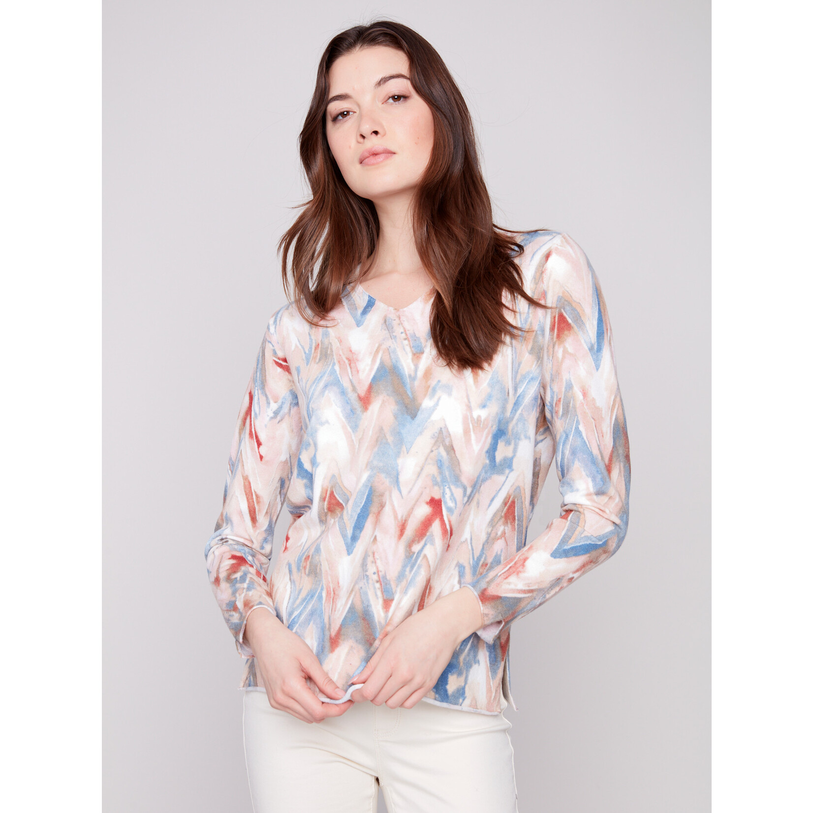 Charlie B Printed V-Neck Sweater