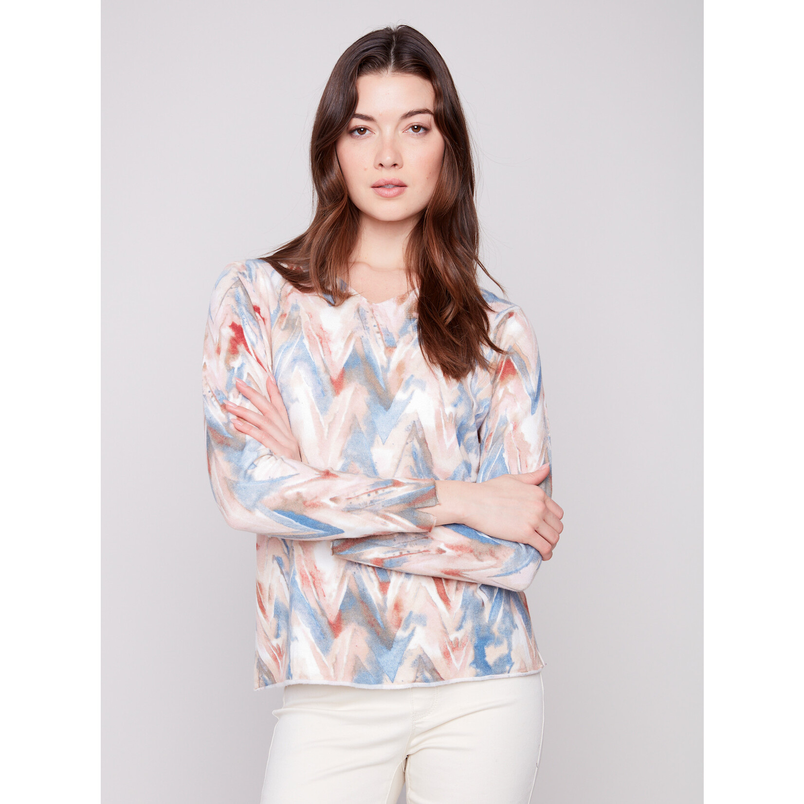 Charlie B Printed V-Neck Sweater