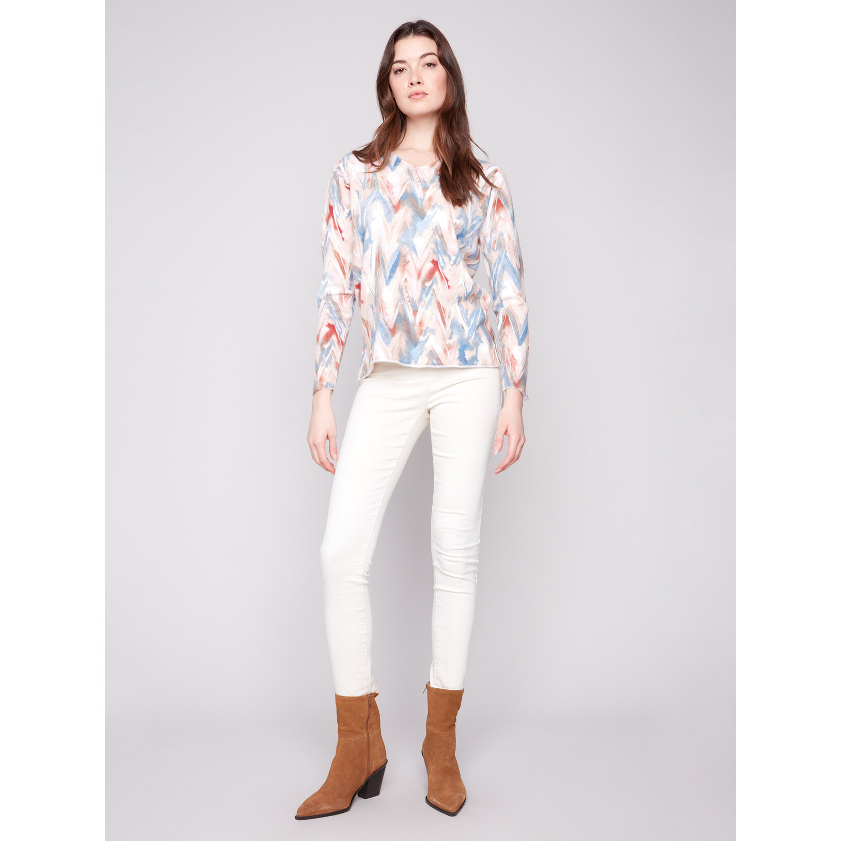 Charlie B Printed V-Neck Sweater