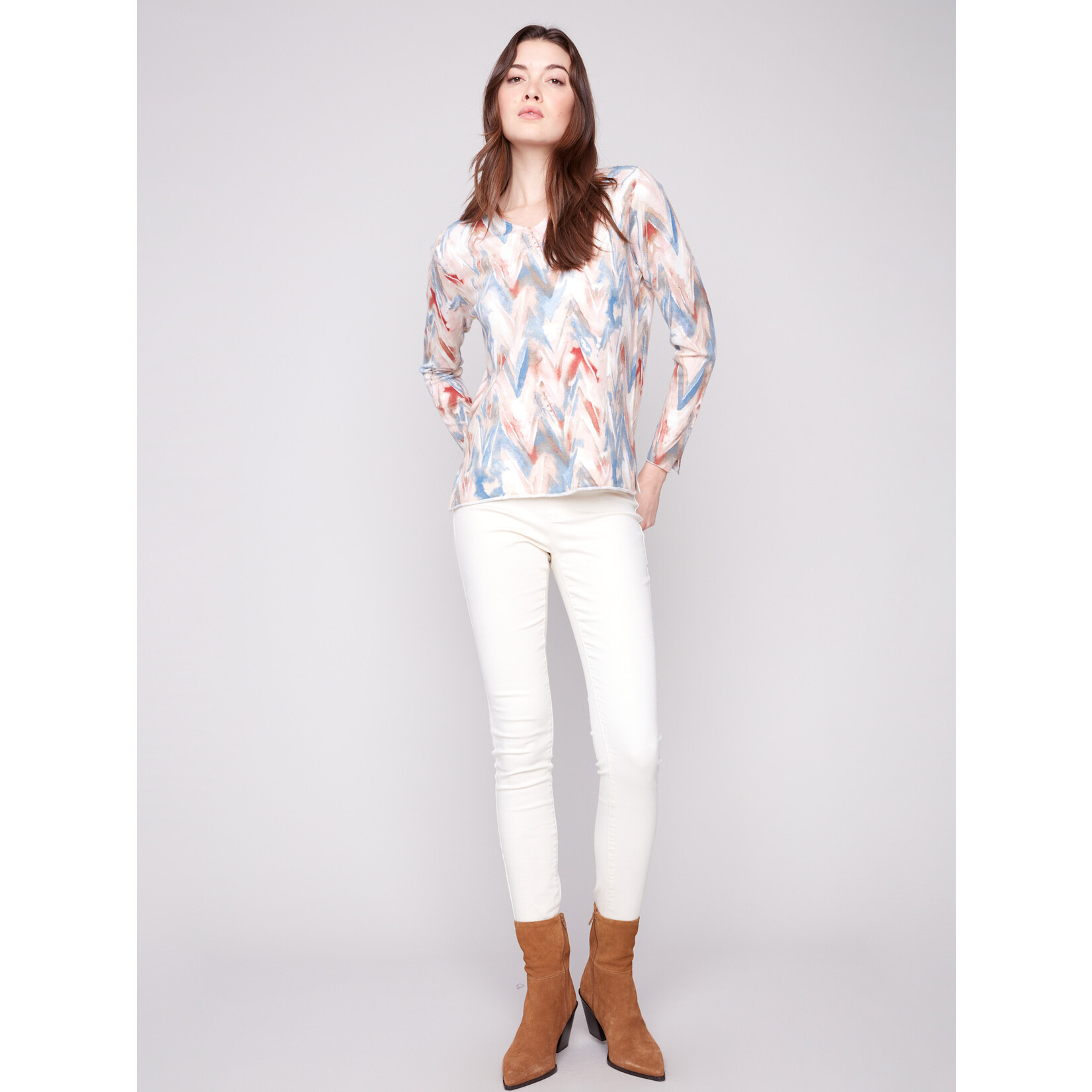 Charlie B Printed V-Neck Sweater