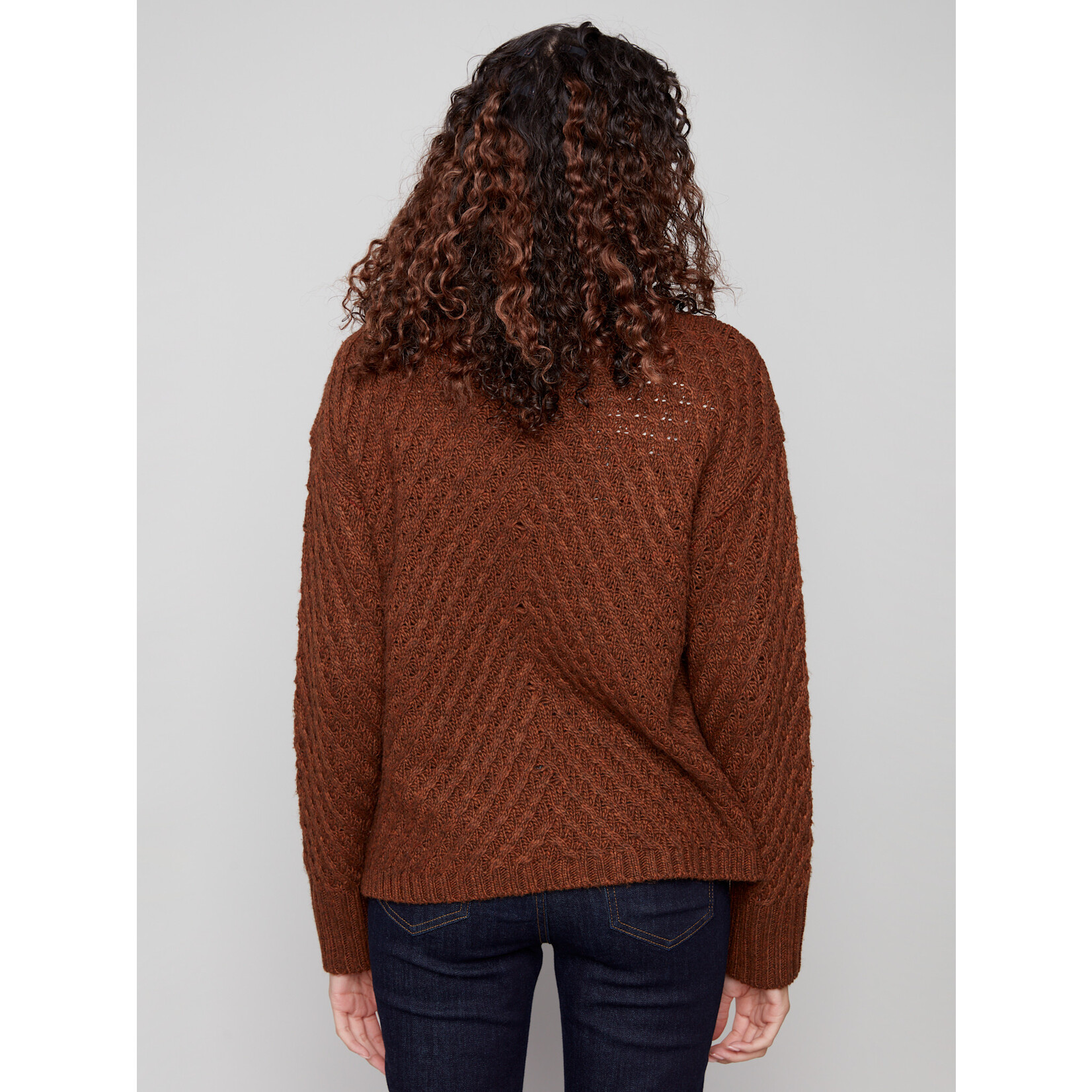 Charlie B Cowl Neck Diagonal Cable Sweater