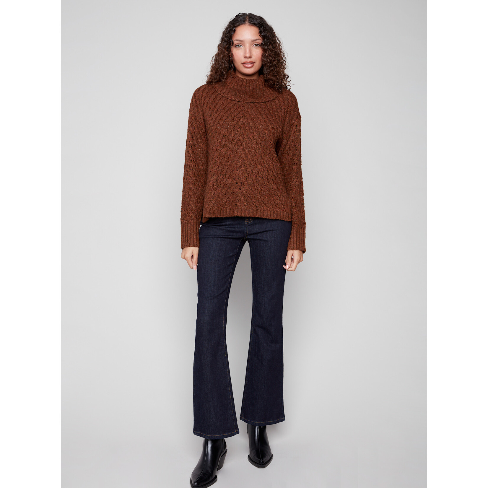Charlie B Cowl Neck Diagonal Cable Sweater